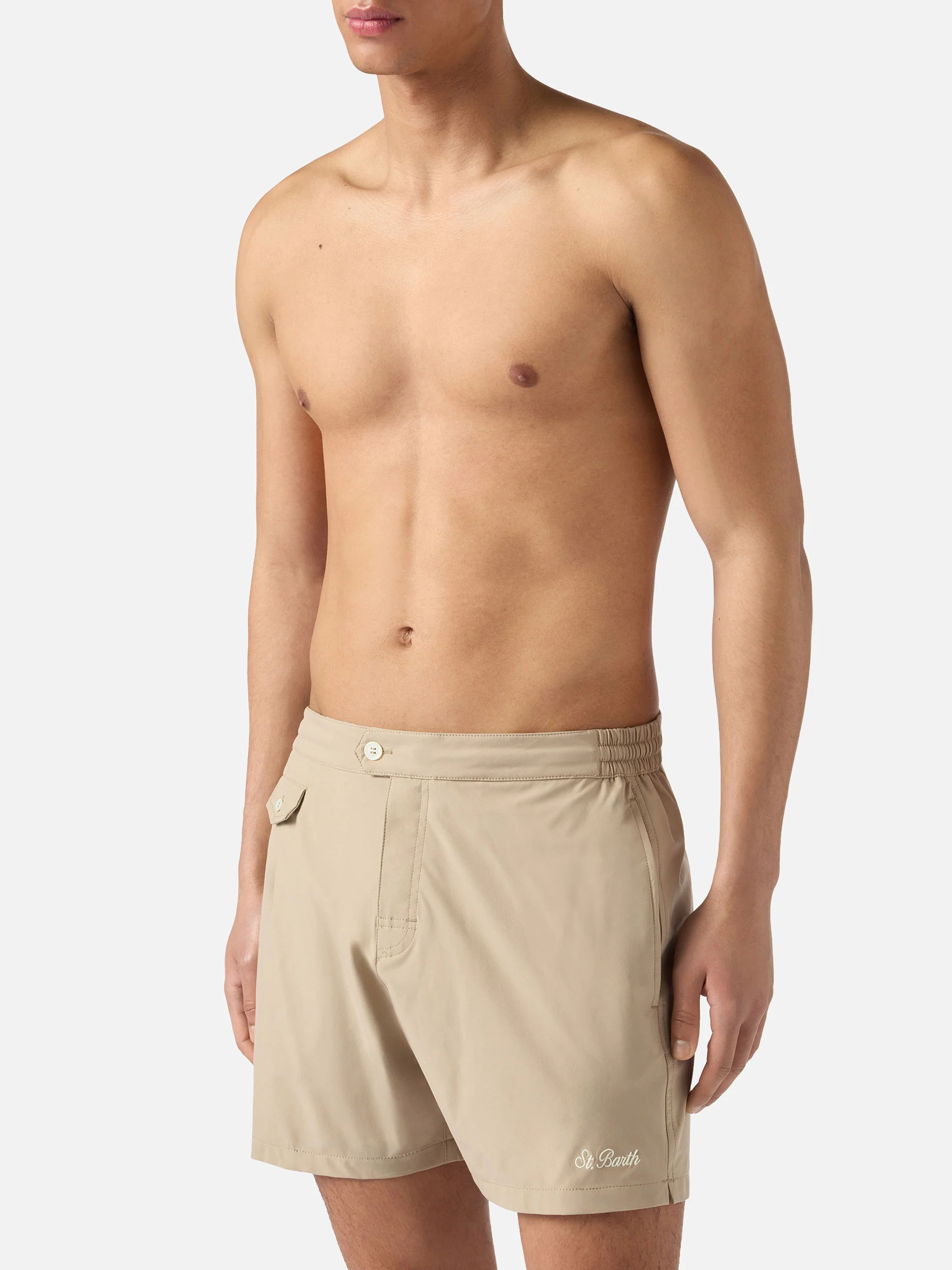 Costume mare Capferrat beige con logo ricamato - Image 3