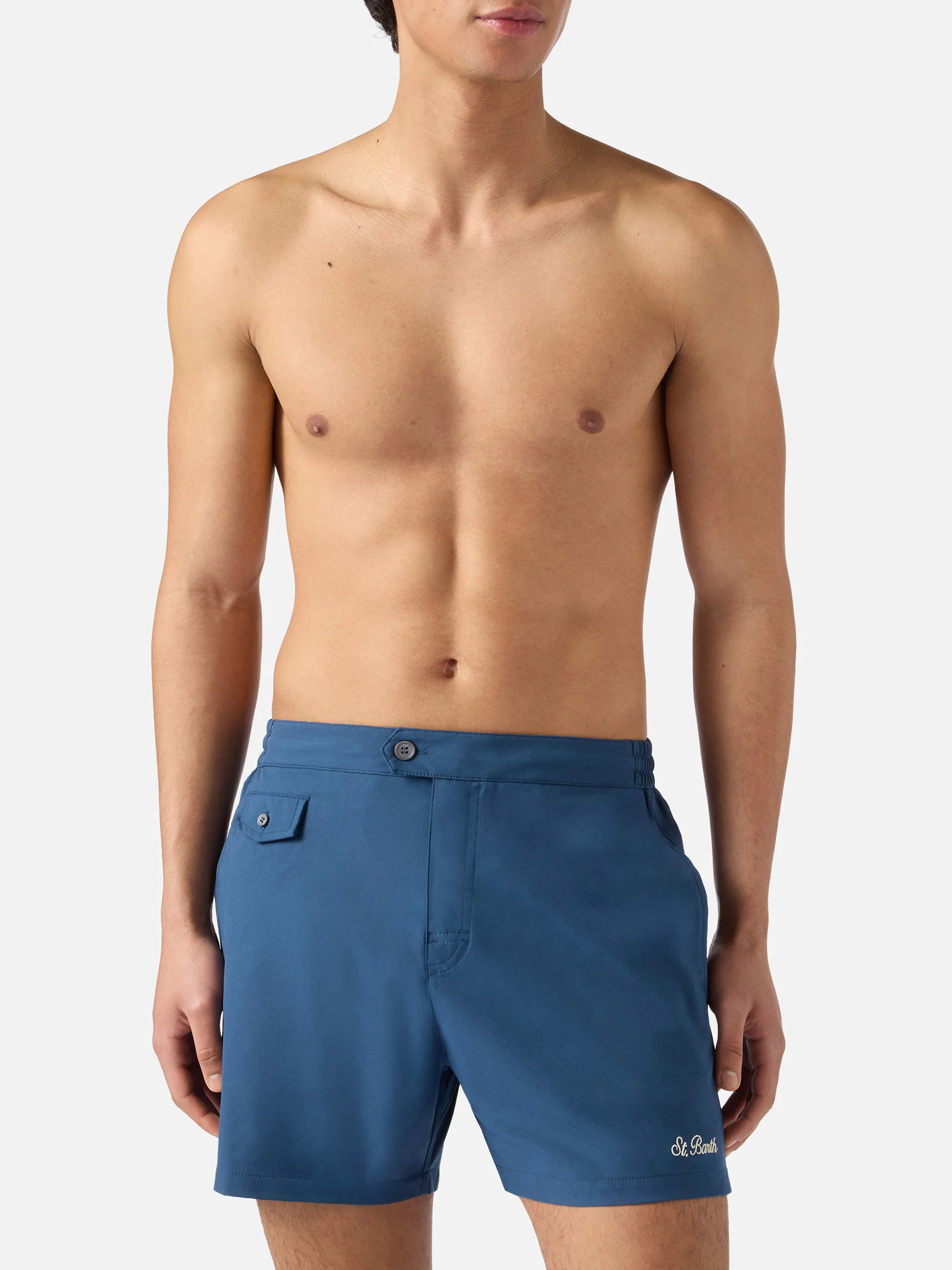 Costume mare Capferrat blu con logo ricamato - Image 3