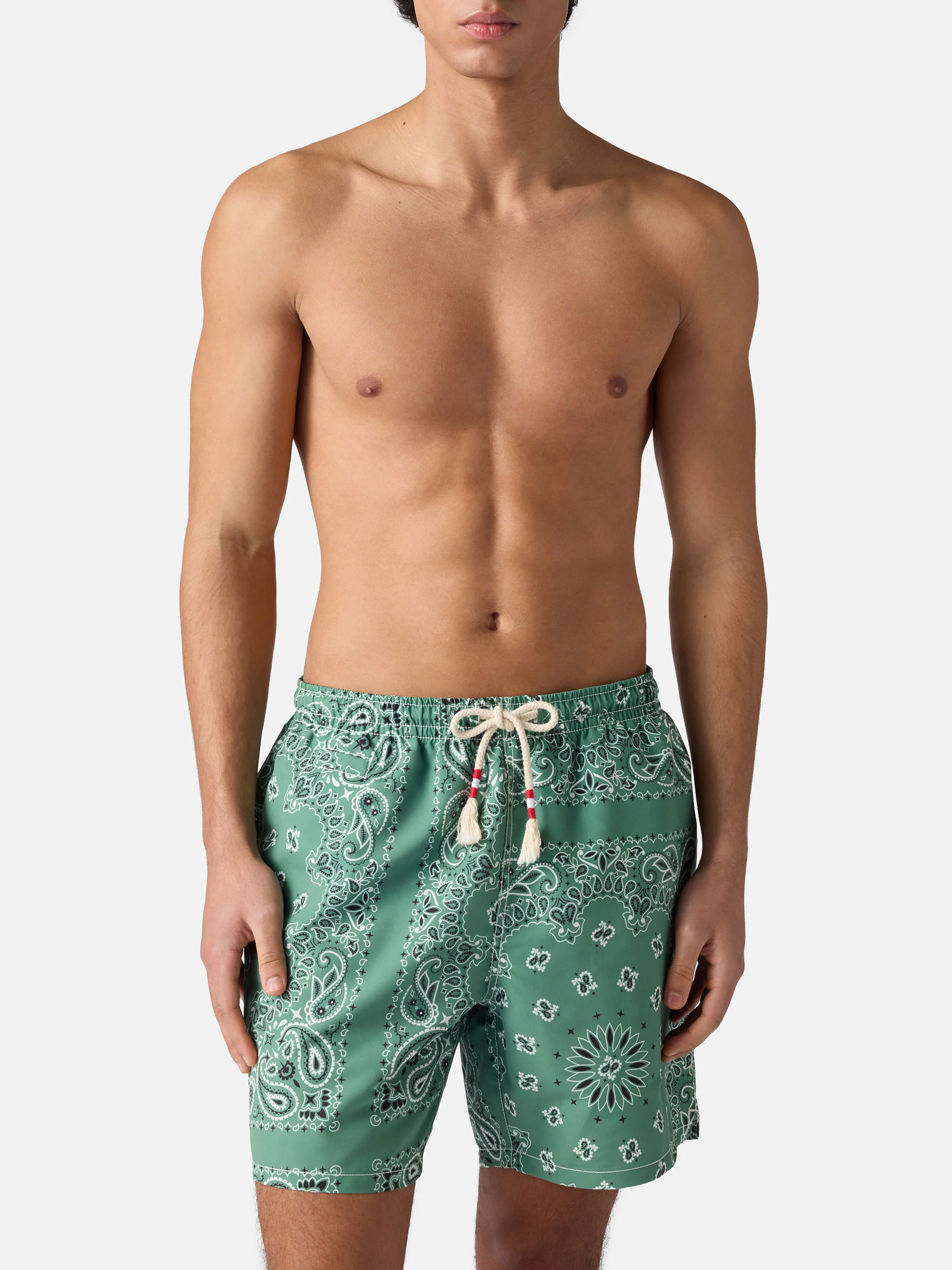Costume mare Caprese con stampa bandana verde militare - Image 3