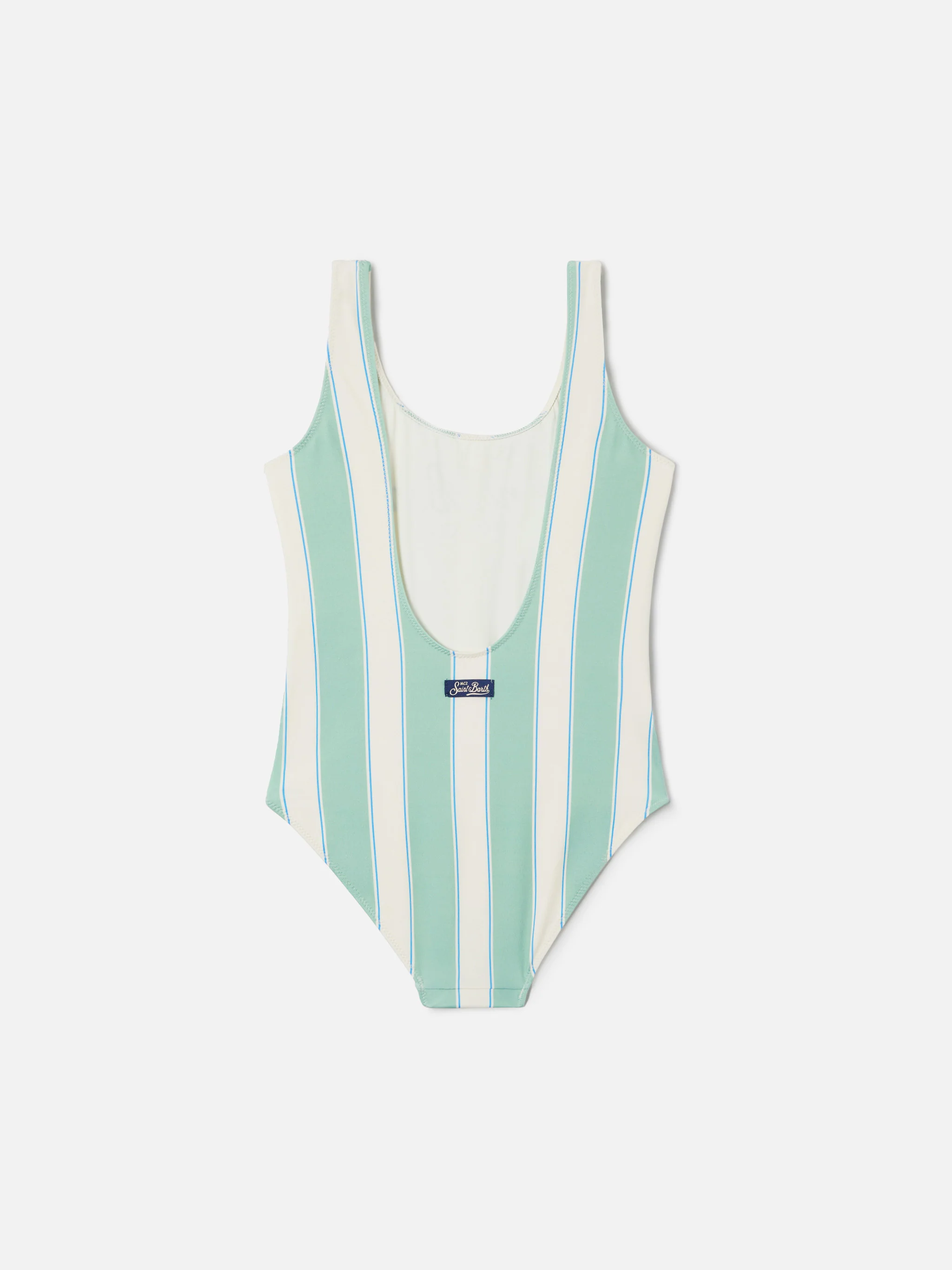 Costume intero Cara a righe verdi e bianche con stampa Beach Club - Image 2