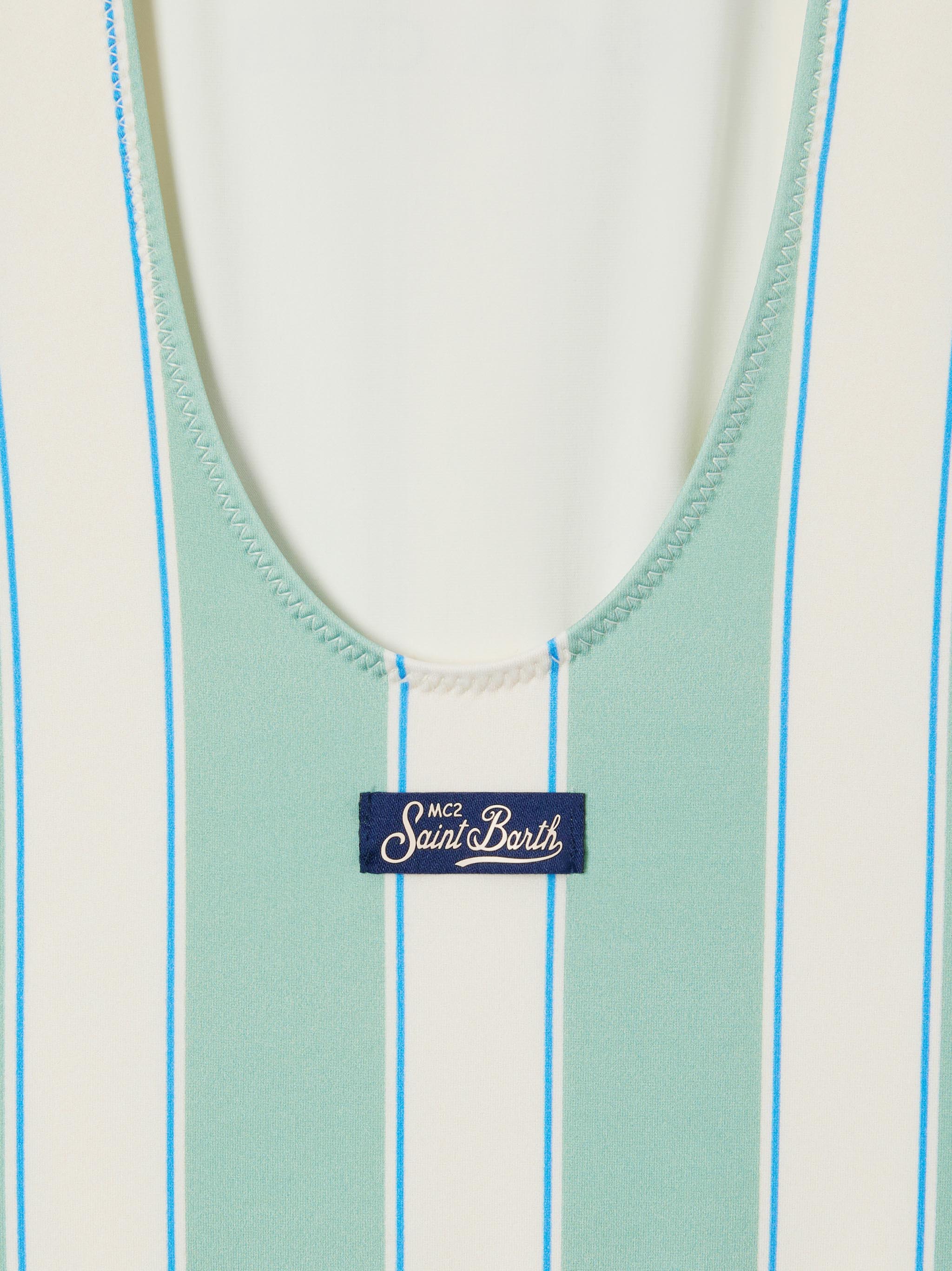 Costume intero Cara a righe verdi e bianche con stampa Beach Club - Image 3