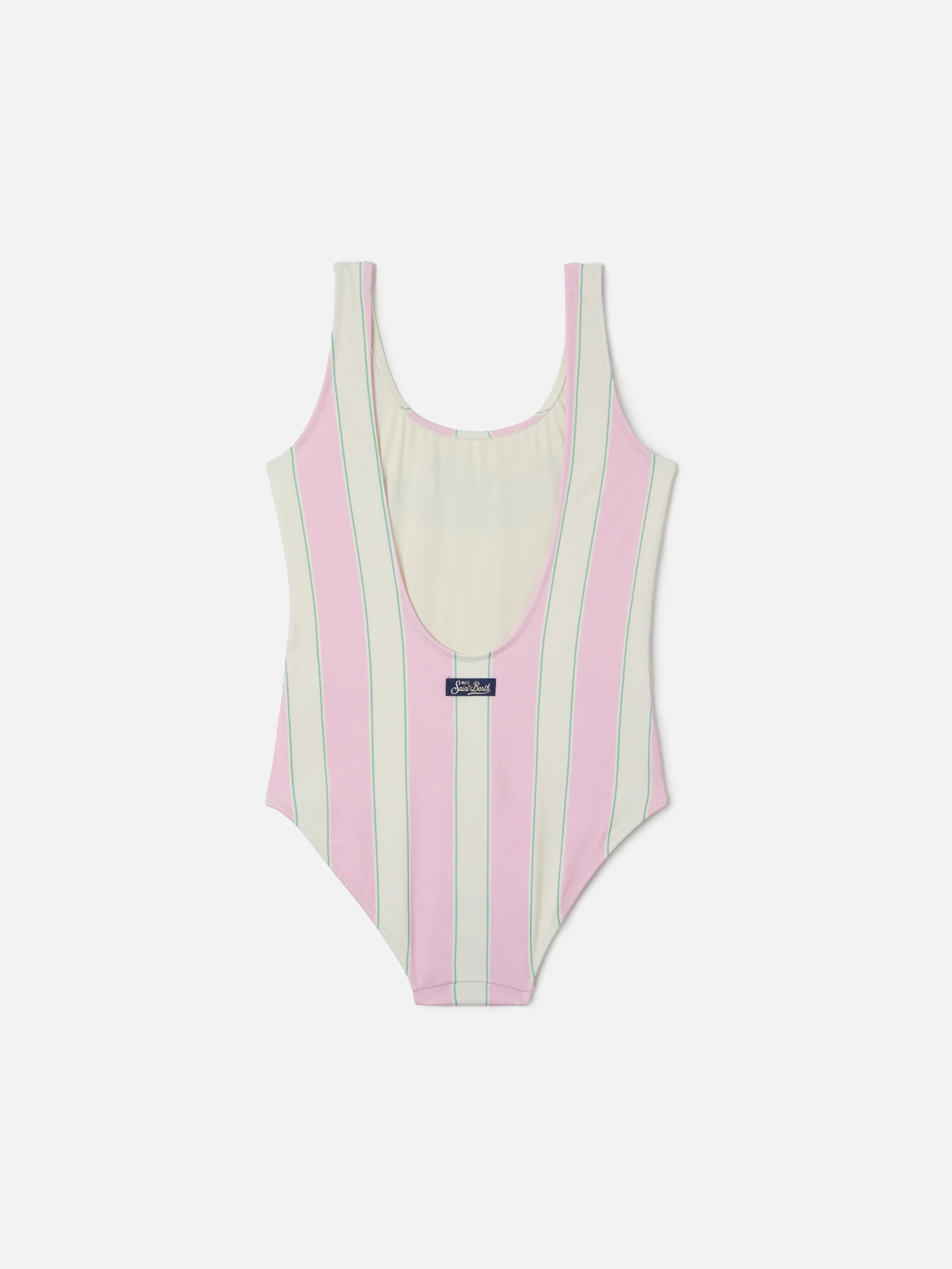 Costume intero Cara a righe rosa e bianche con stampa Beach Club - Image 2