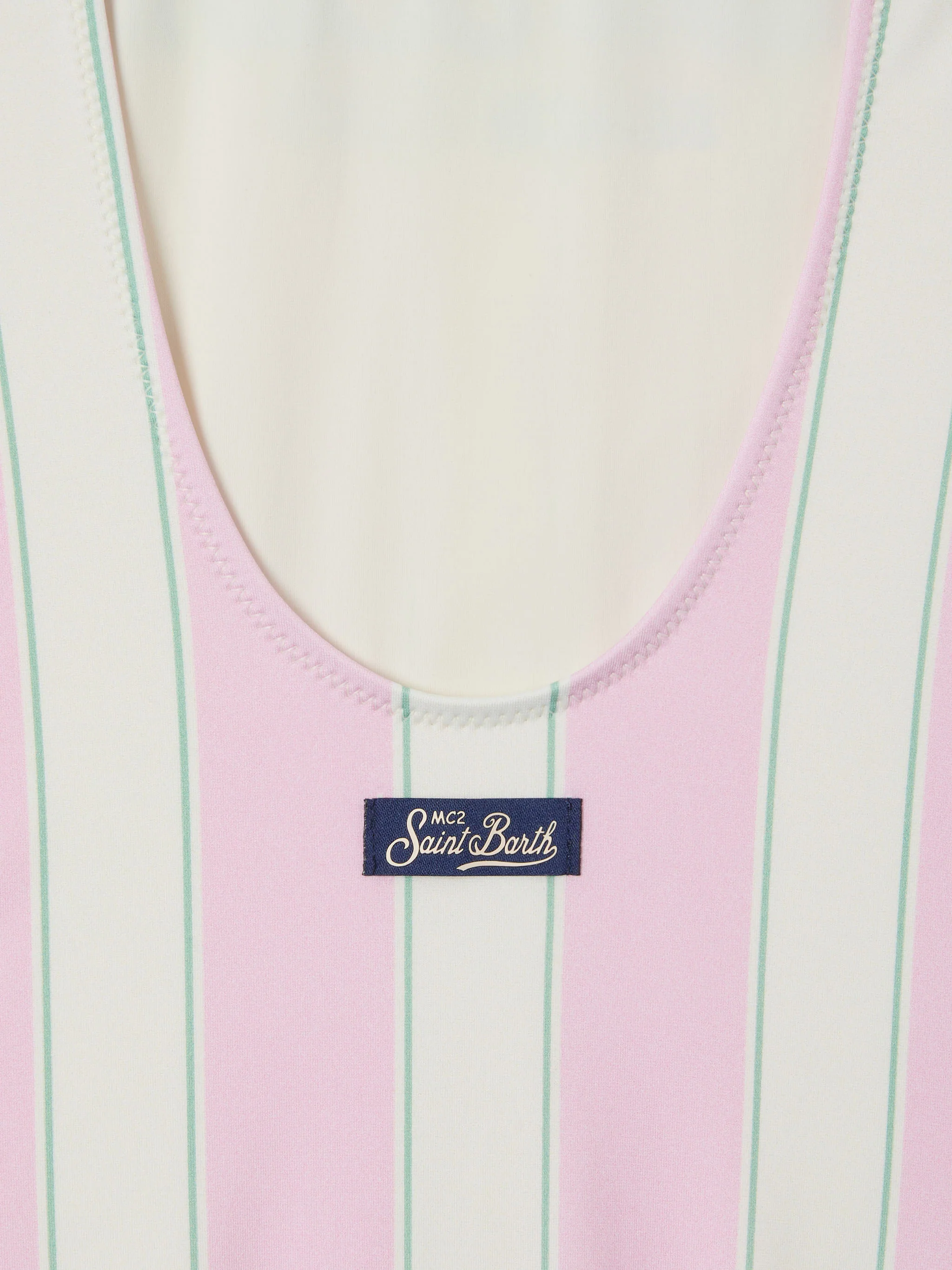 Costume intero Cara a righe rosa e bianche con stampa Beach Club - Image 3