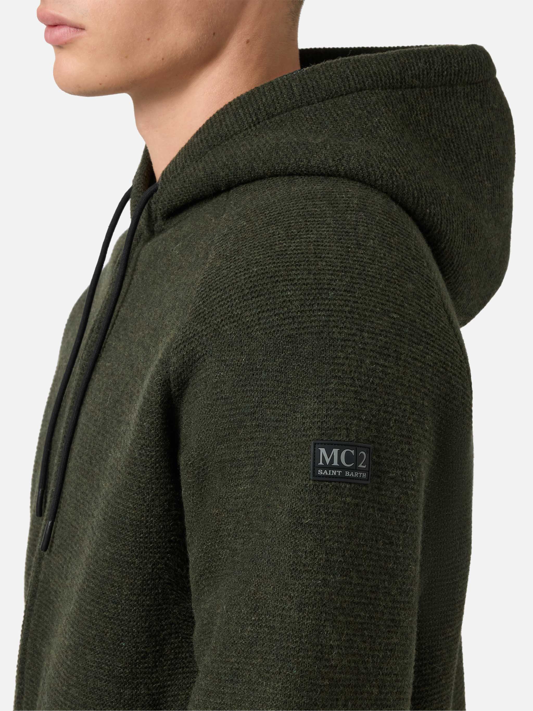 Giacca Carrell knit con zip e cappuccio verde militare - Image 3