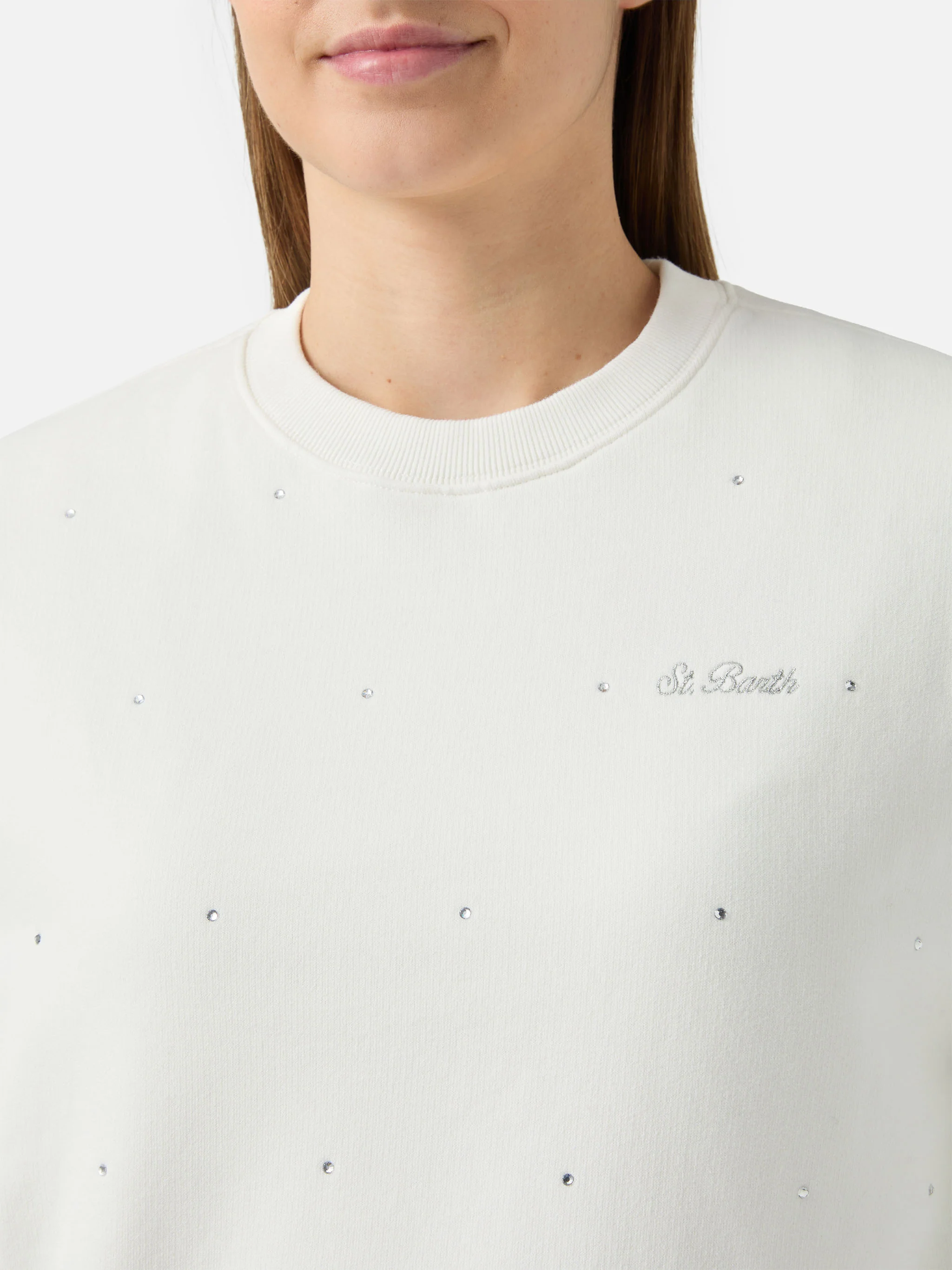 Felpa Casey in cotone bianco con applicazione in strass - Image 2