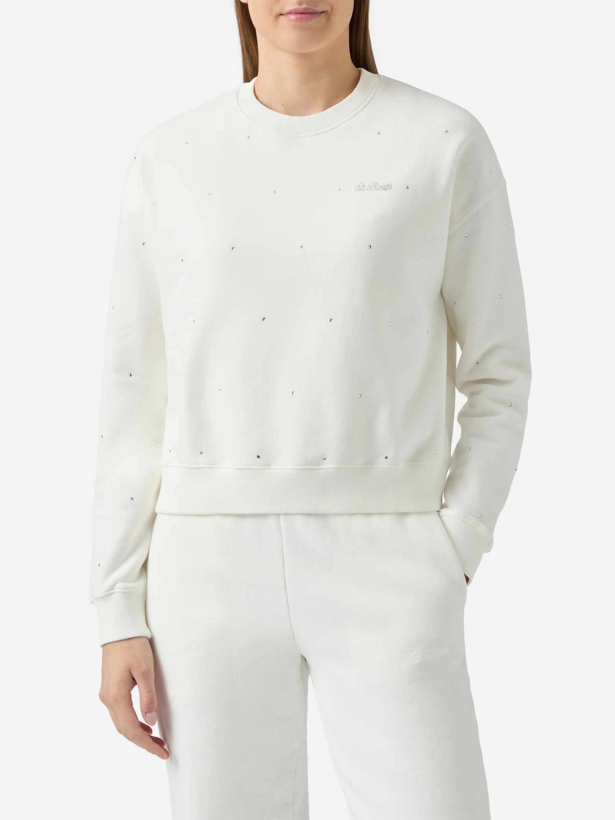 Felpa Casey in cotone bianco con applicazione in strass - Image 3