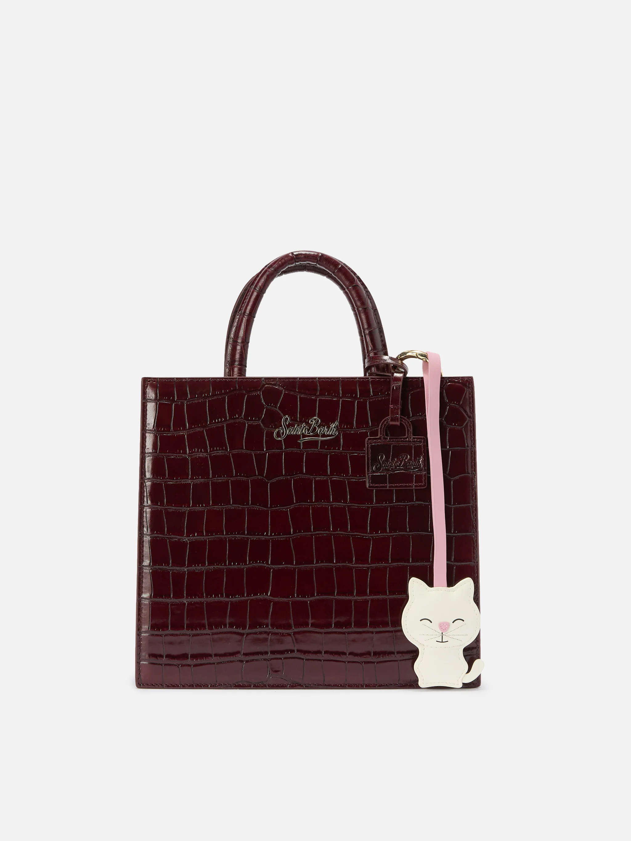 Bag charm a forma di gatto in pelle liscia con targhetta logo - Image 2