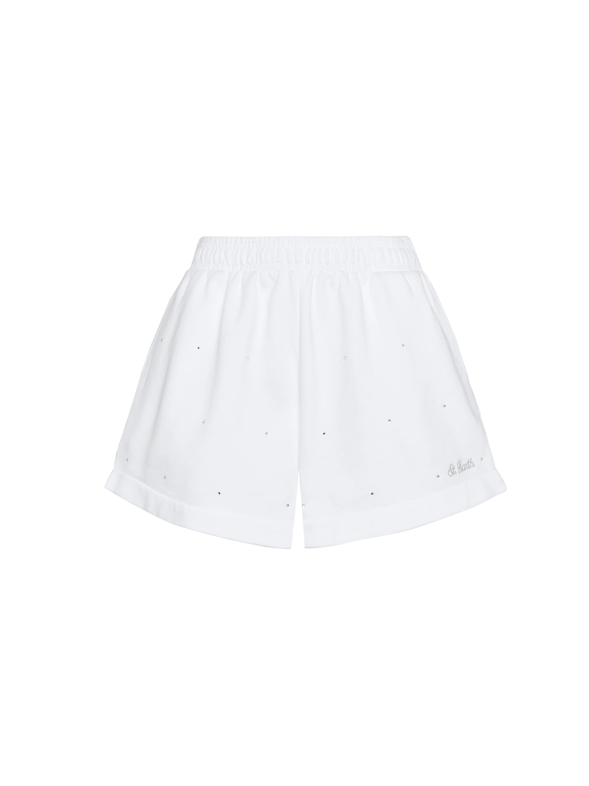Cate shorts in cotone bianco con applicazioni di strass a righe - Image 5