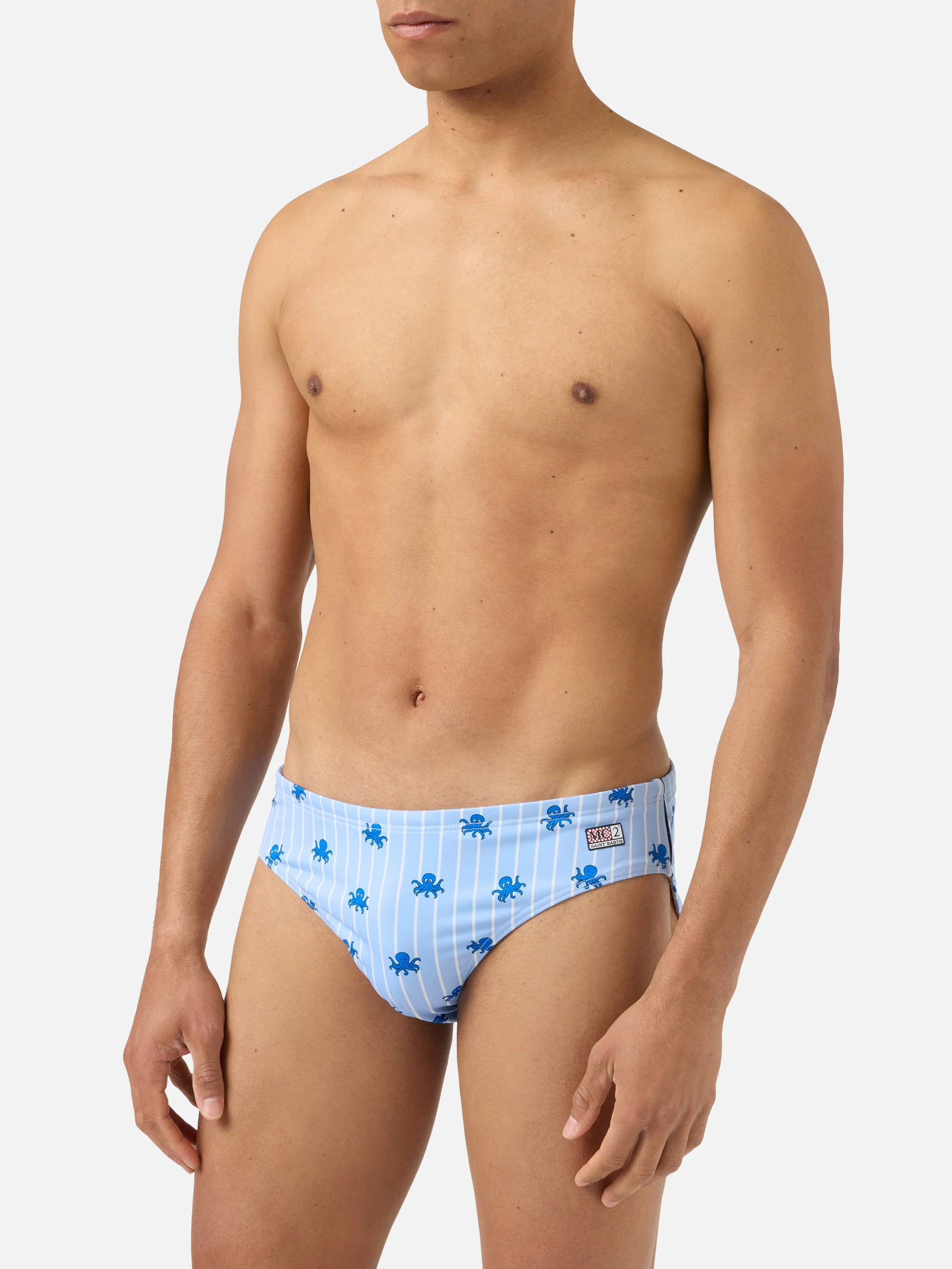 Slip mare Cayo a righe azzurre con stampa polipetti - Image 3