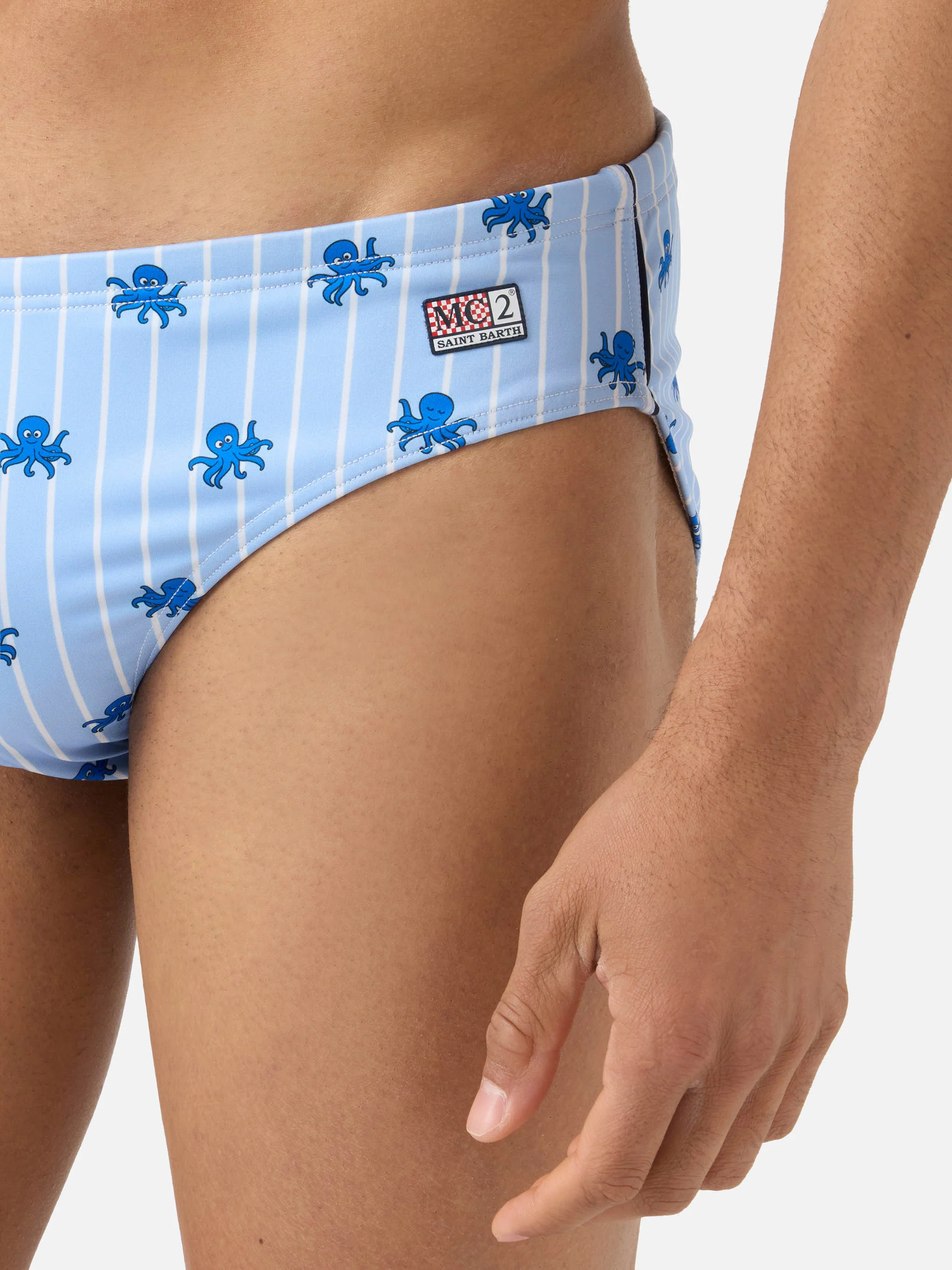Slip mare Cayo a righe azzurre con stampa polipetti - Image 4
