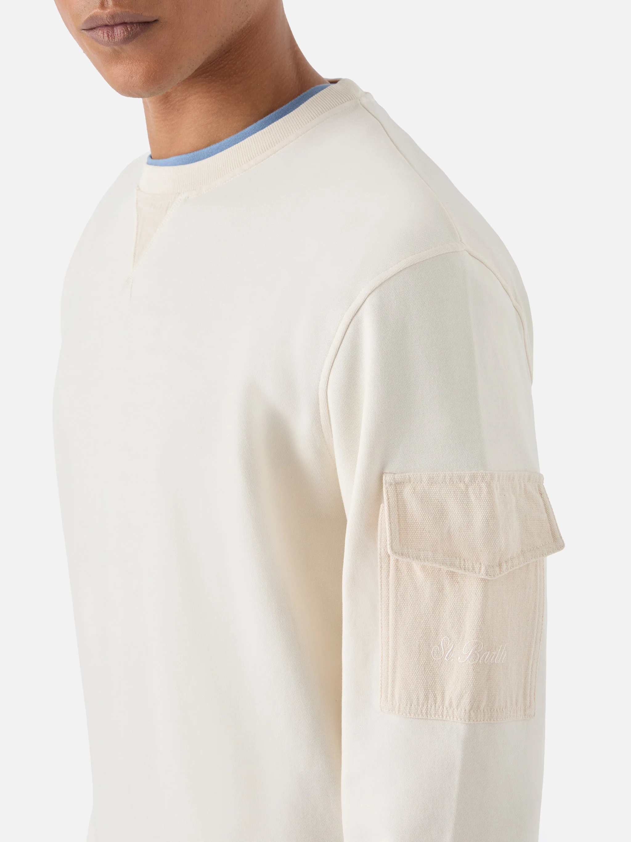 Felpa Chester in cotone crema con tasca applicata - Image 2