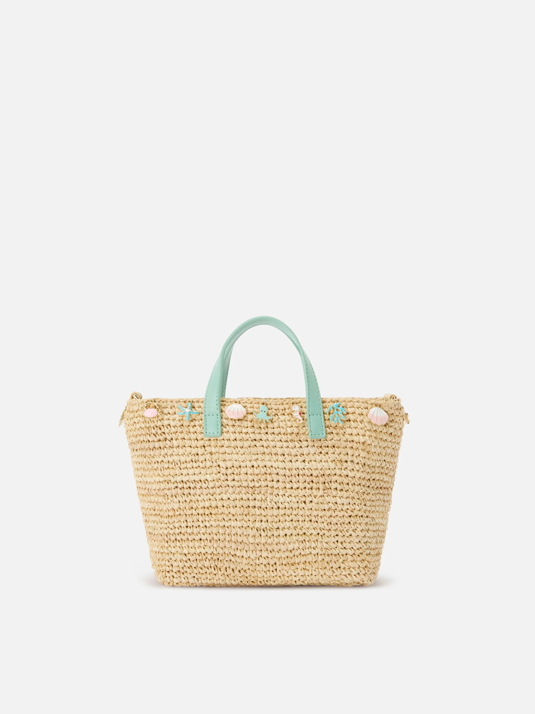 Borsa City mini in raffia con charms applicati e logo ricamato - Image 4