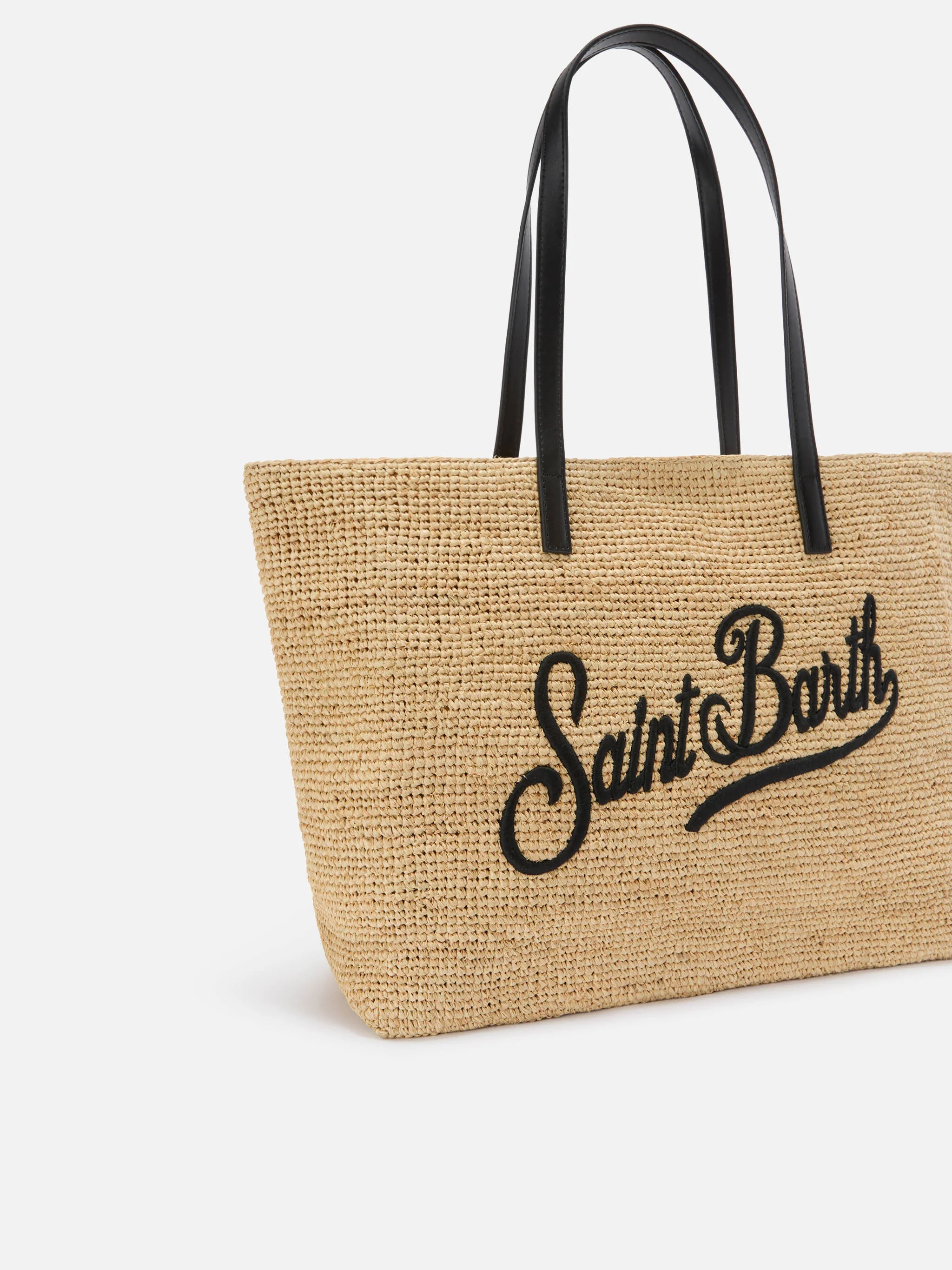 Borsa City in raffia con logo nero ricamato a contrasto - Image 3