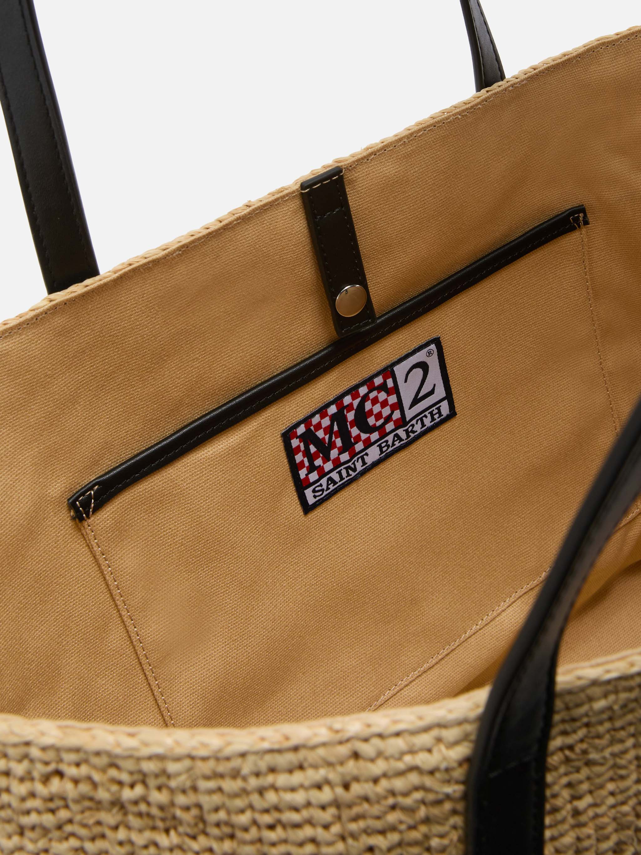 Borsa City in raffia con logo nero ricamato a contrasto - Image 5