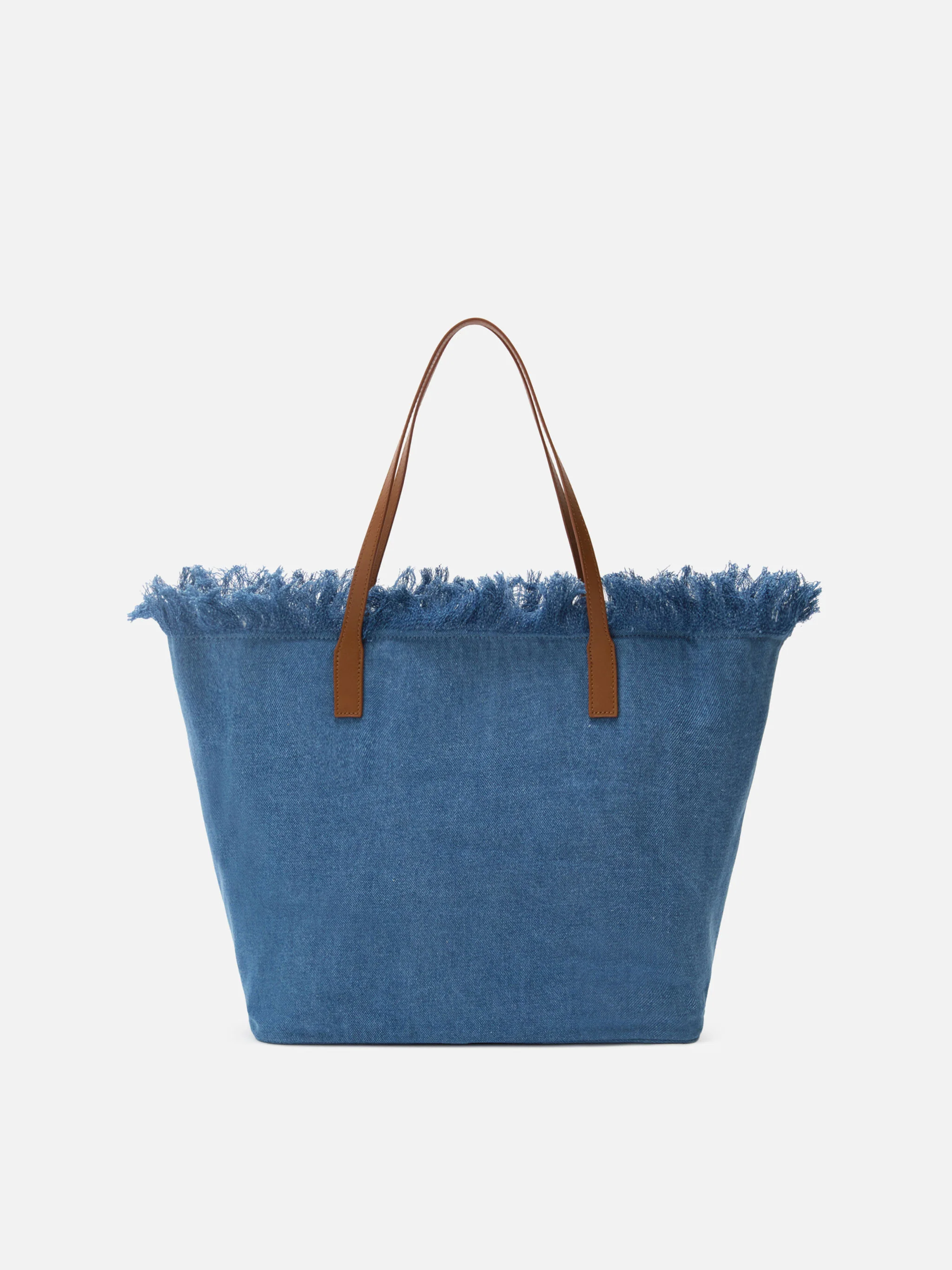 Borsa City regular in tessuto denim con frange - Image 3