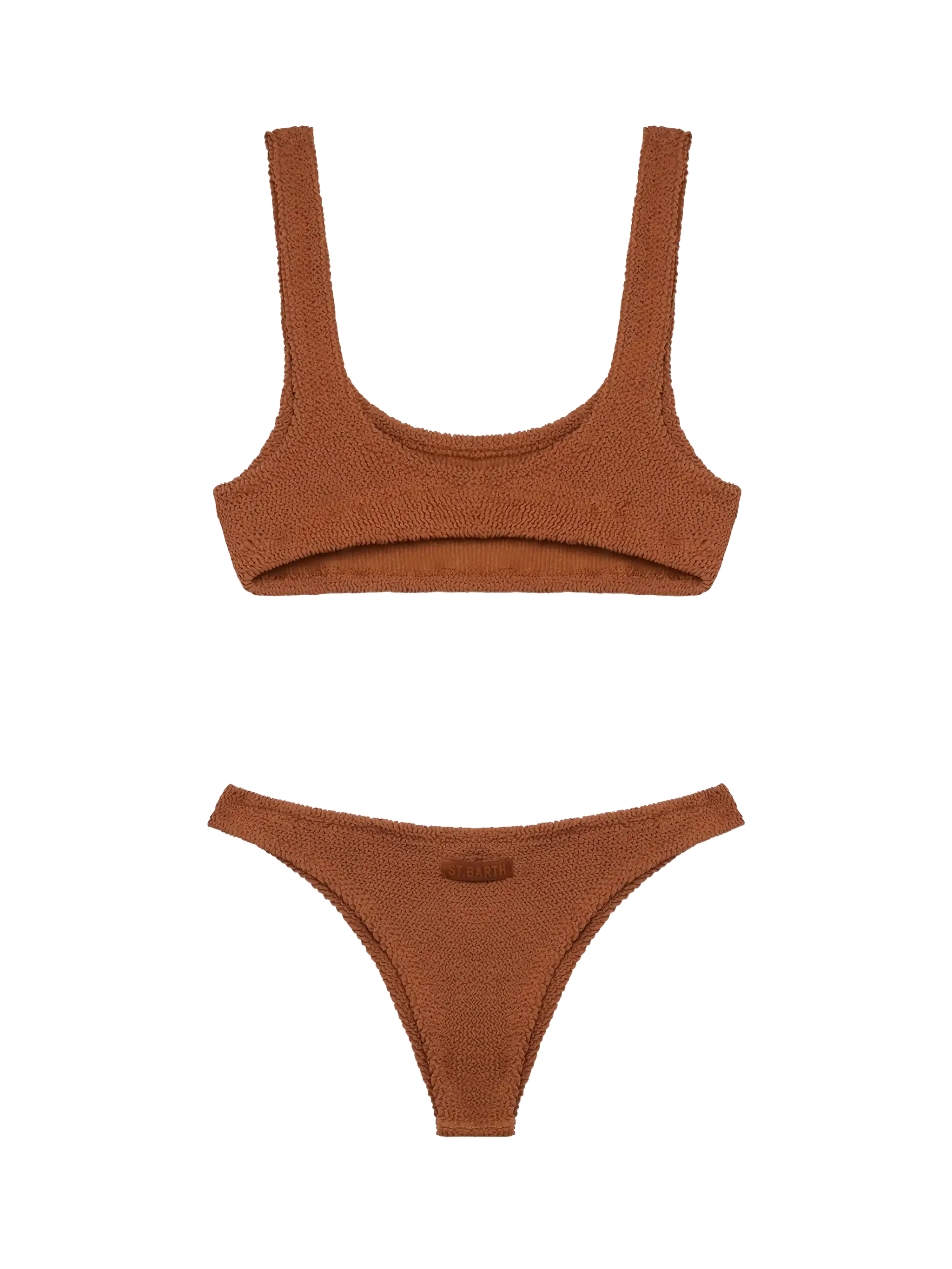 Bikini a bralette Naima Naomi in tessuto crinkle camello - Image 3