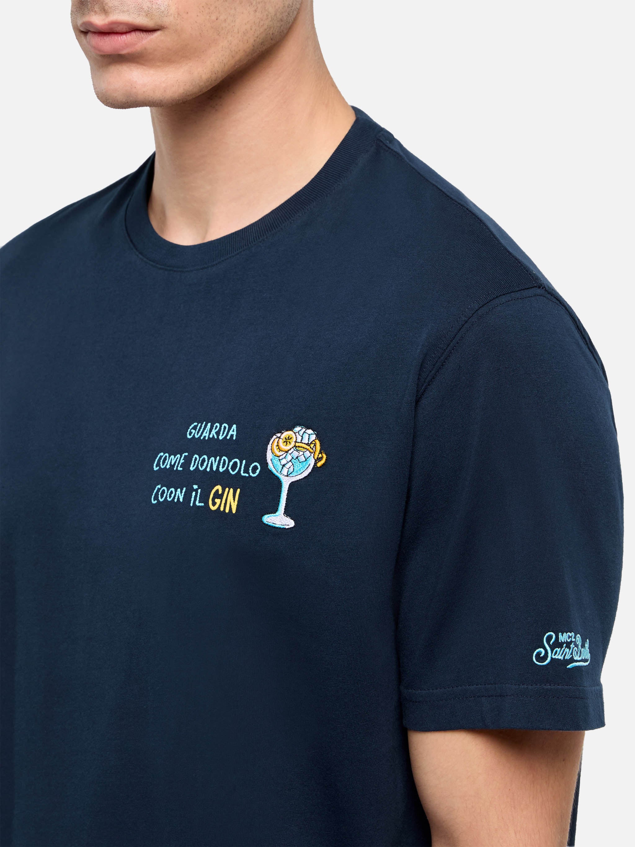 T-shirt Portofino in jersey di cotone classic fit con ricamo Dondolo con il Gin - Image 2