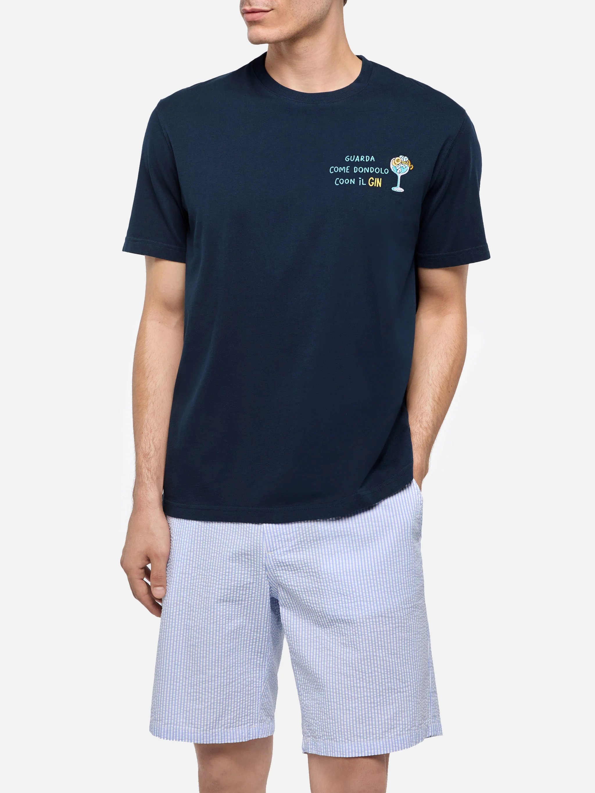 T-shirt Portofino in jersey di cotone classic fit con ricamo Dondolo con il Gin - Image 3