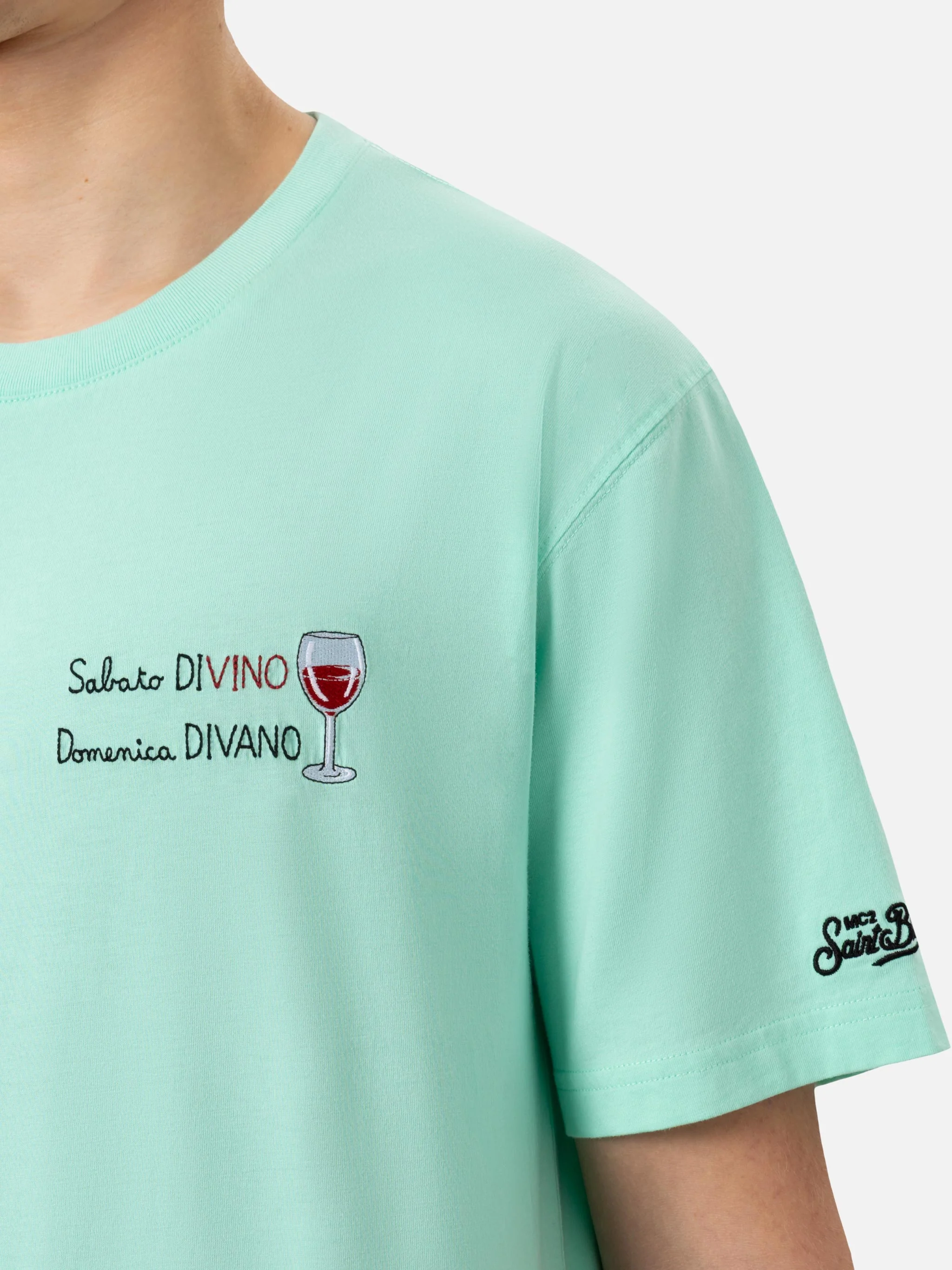 T-shirt Portofino in jersey di cotone classic fit con ricamo Sabato Divino Domenica Divano - Image 2