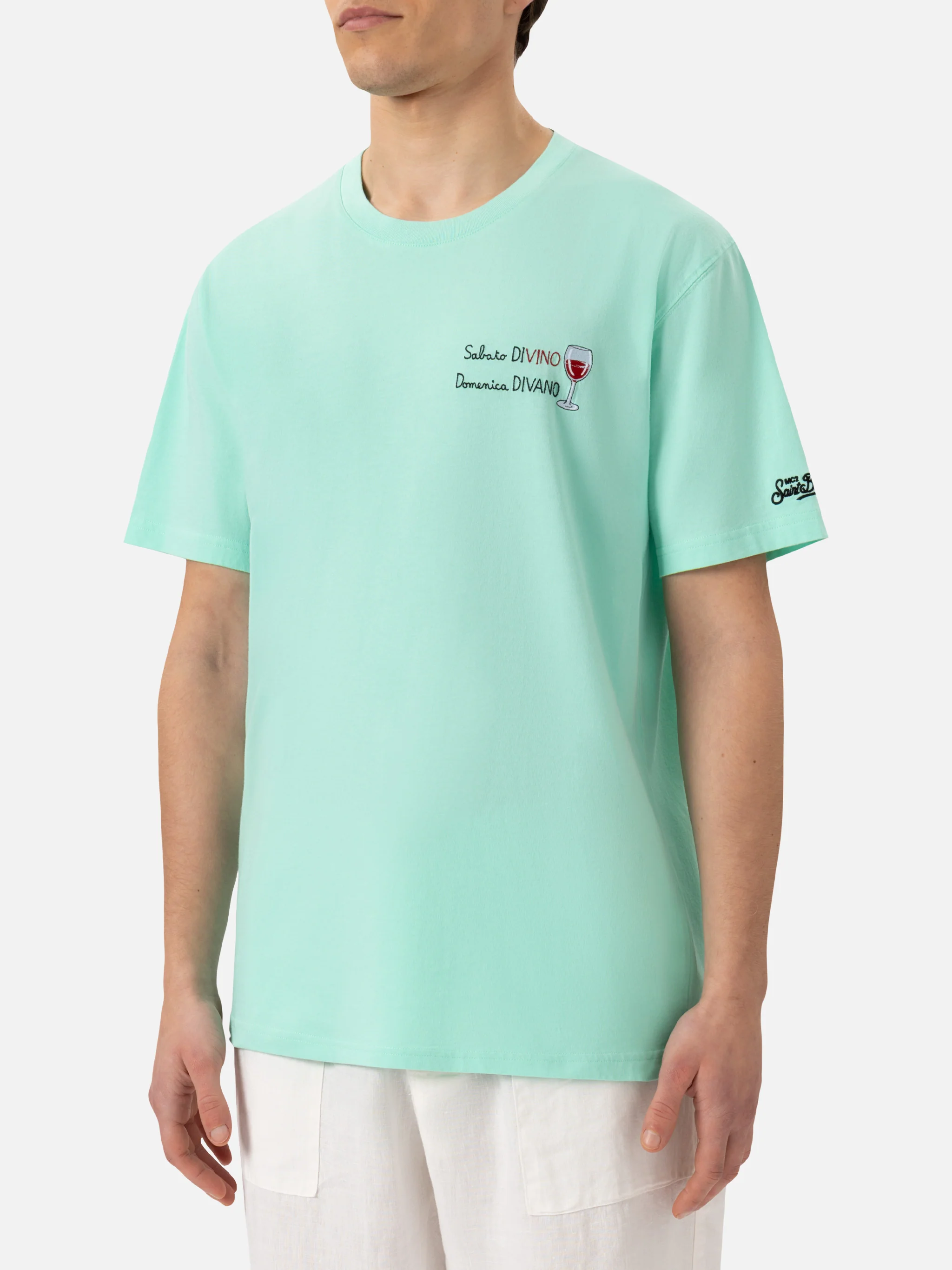 T-shirt Portofino in jersey di cotone classic fit con ricamo Sabato Divino Domenica Divano - Image 3