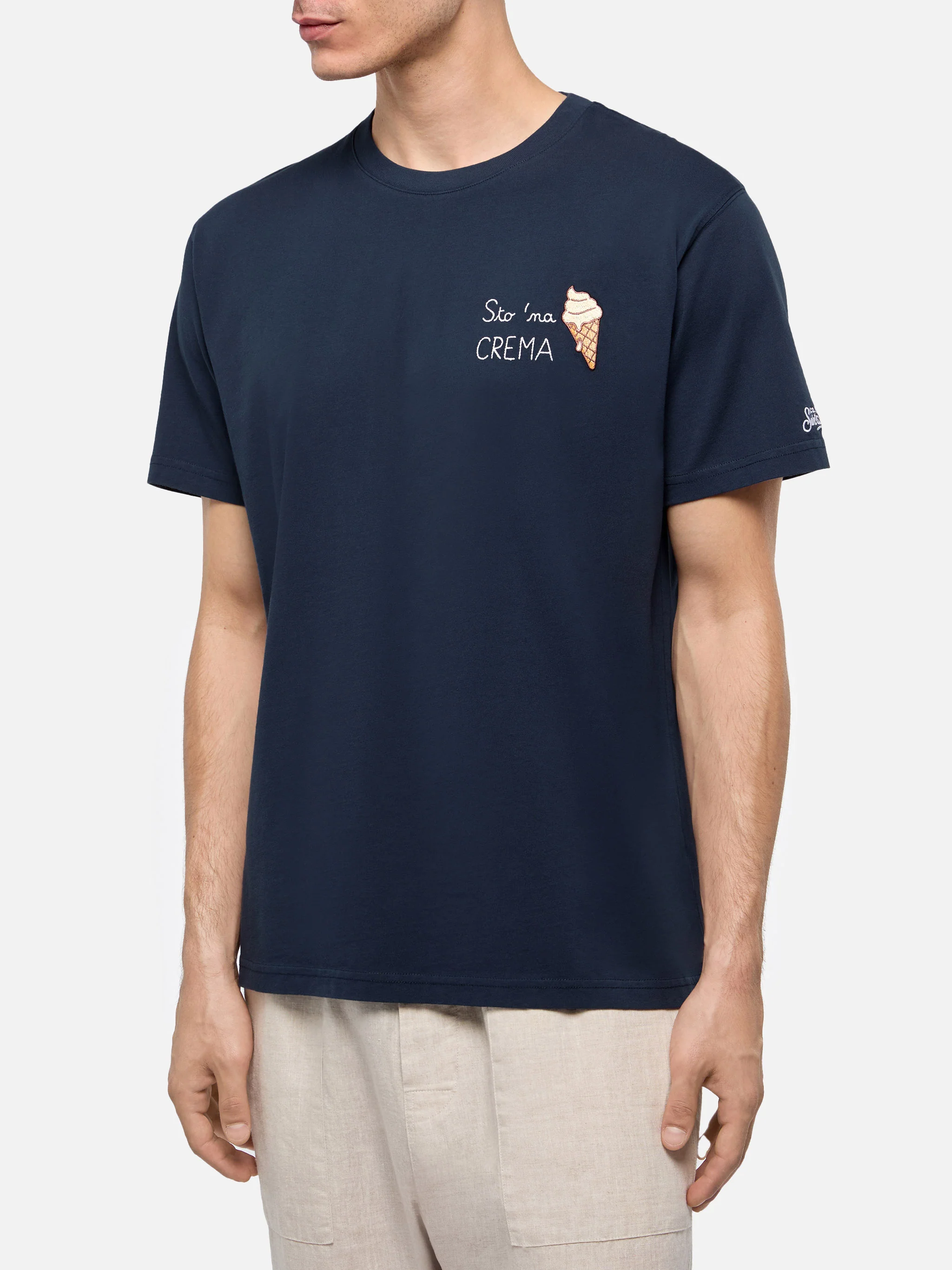 T-shirt Portofino in jersey di cotone classic fit con ricamo Sto 'na crema - Image 3