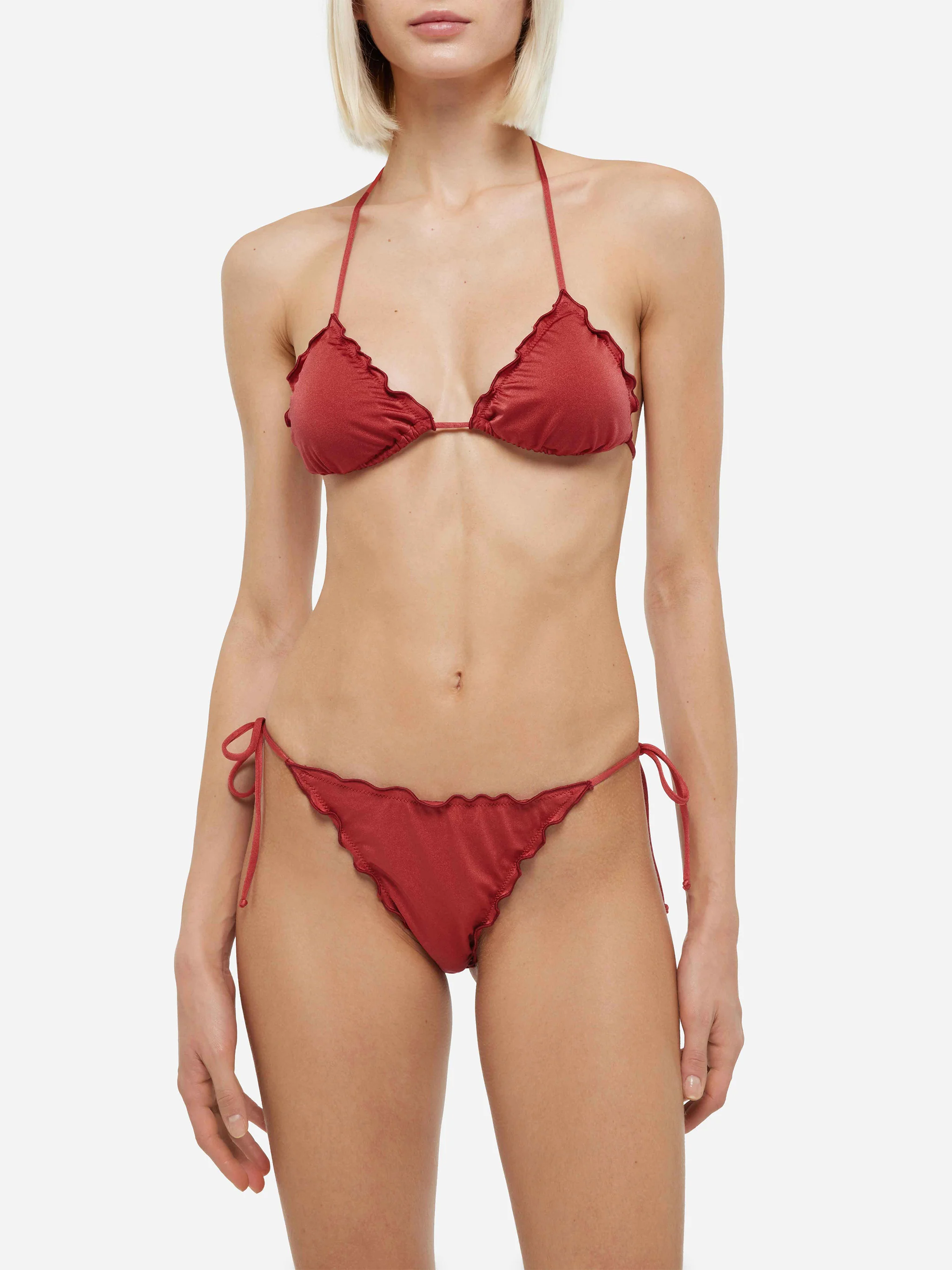 Bikini classico a triangolo in shimmer rosso mattone Sagittarius Miami - Image 2