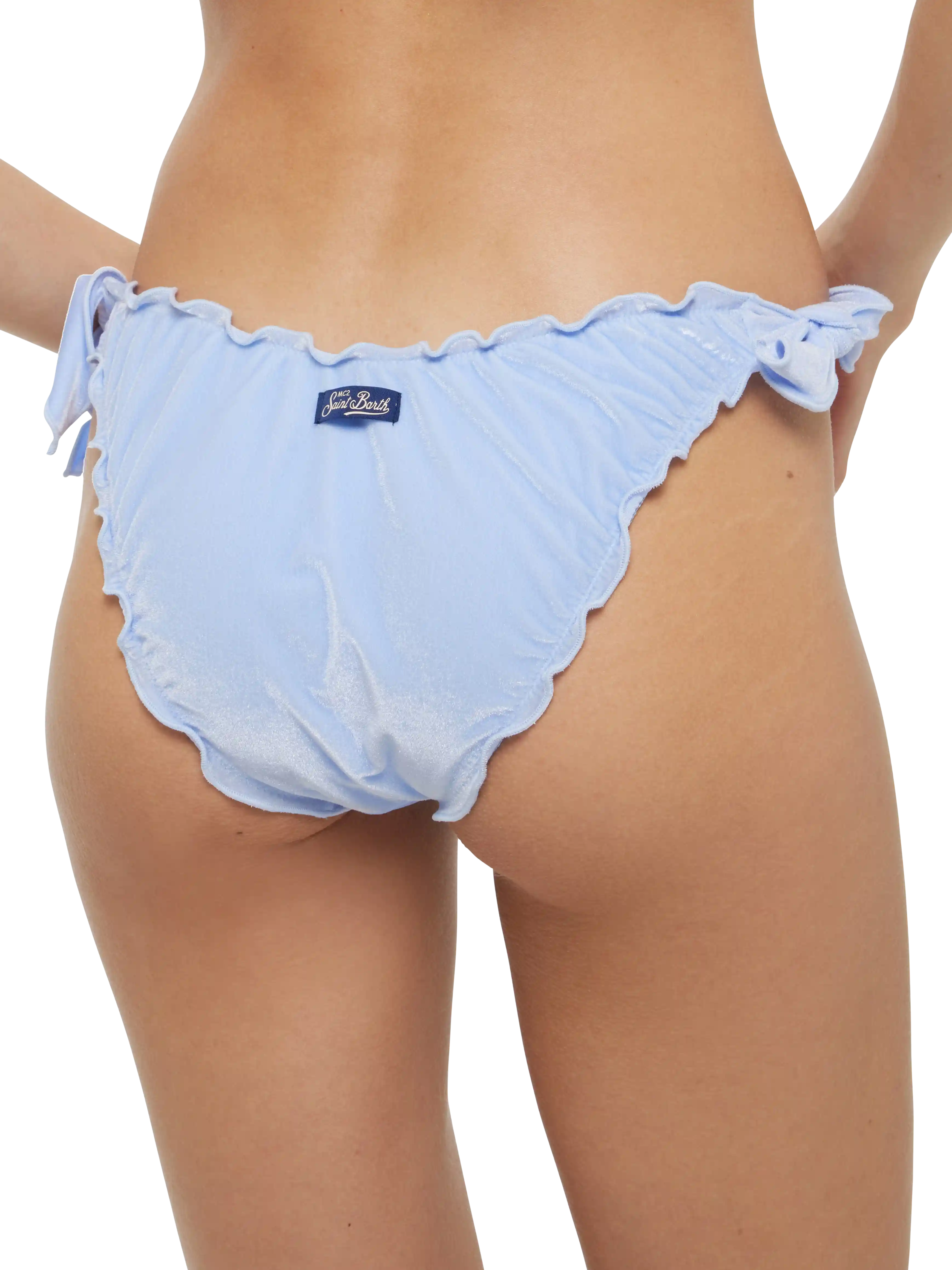 Bikini a triangolo classico Sagittarius Moon in velluto azzurro chiaro - Image 6