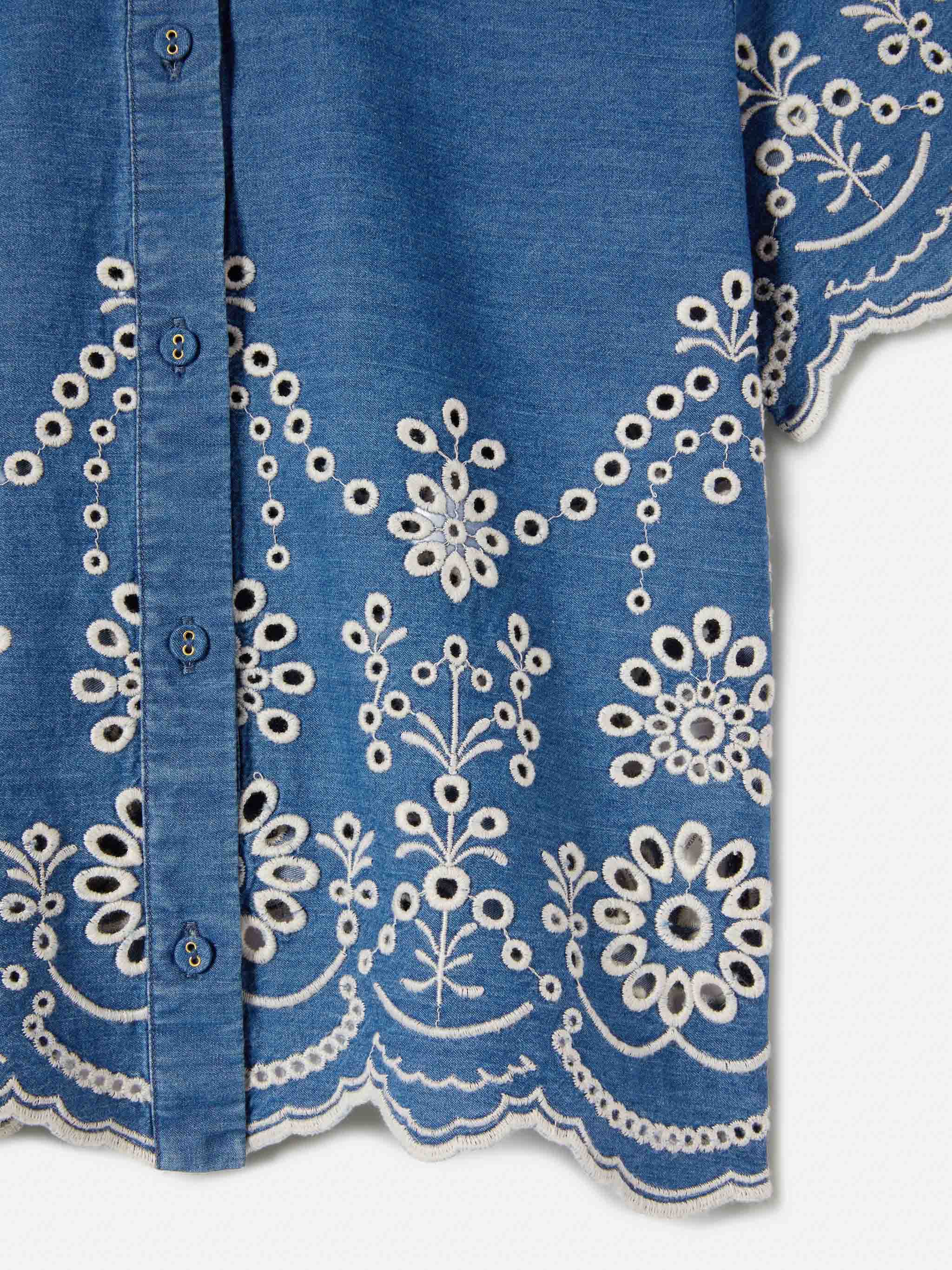 Camicia Clementine Jr effetto denim con ricamo sangallo - Image 2