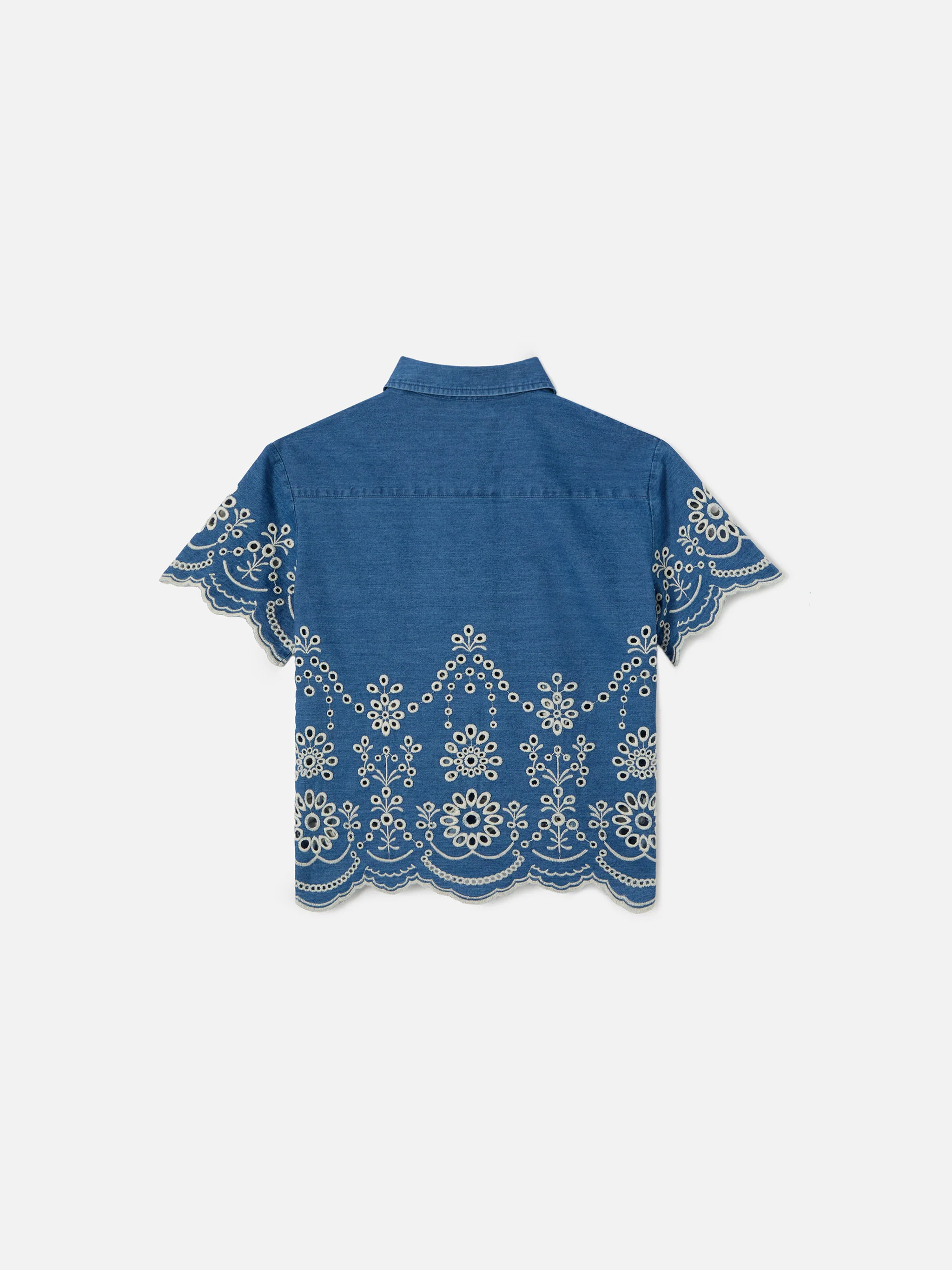 Camicia Clementine Jr effetto denim con ricamo sangallo - Image 3