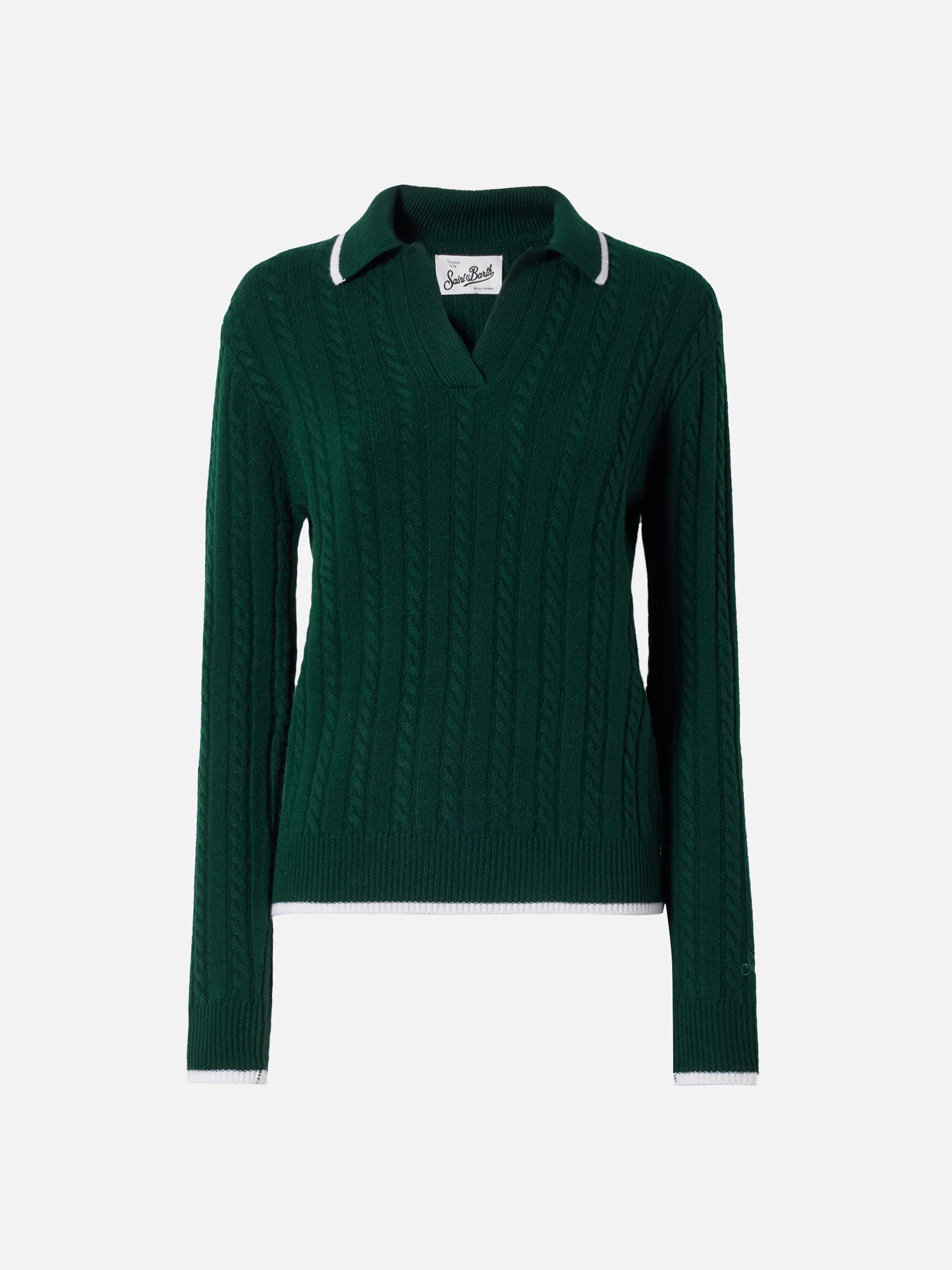 Polo a trecce Clichy in lana verde inglese - Image 6