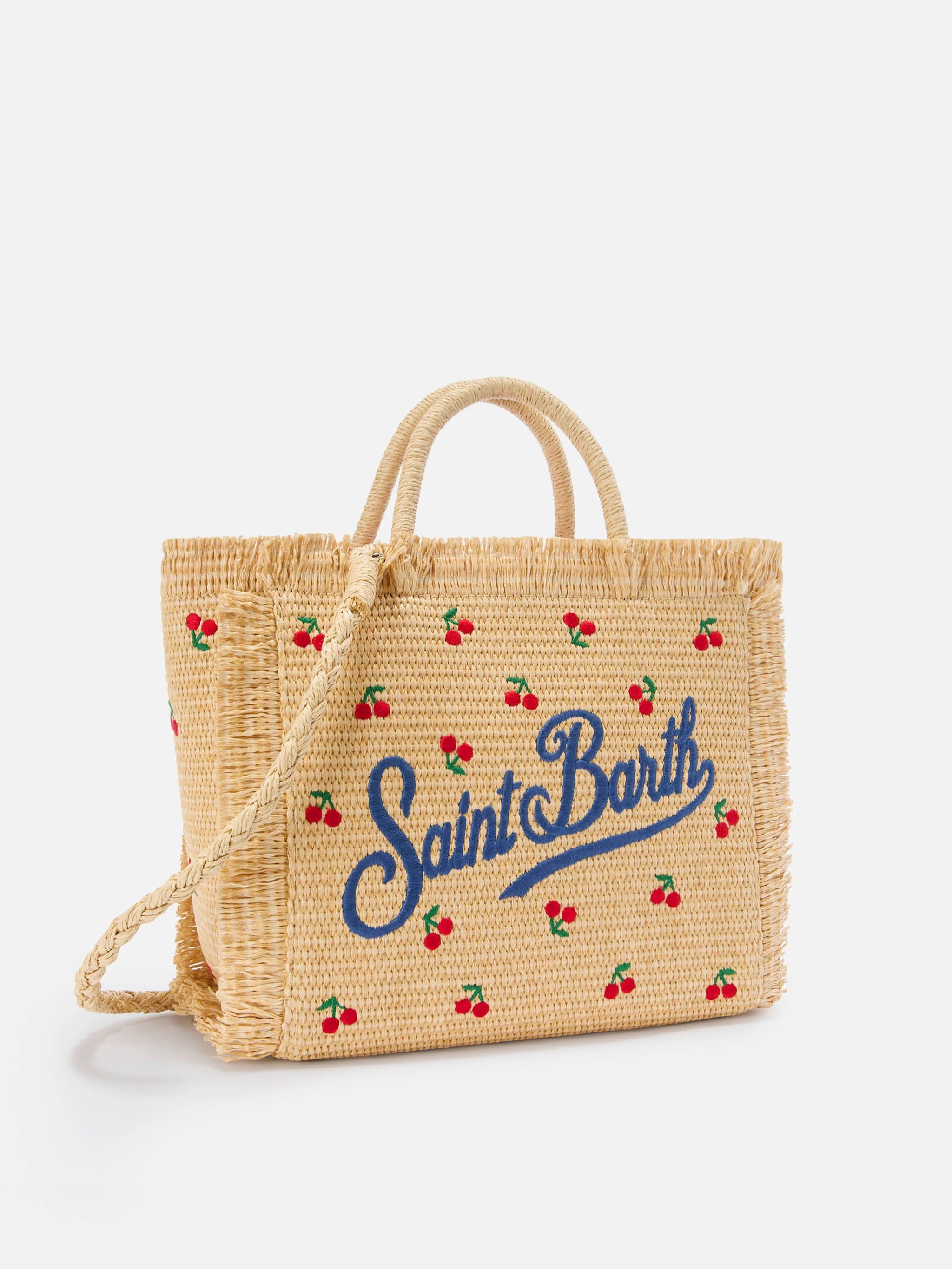 Borsa Colette in tessuto effetto paglia con ricami ciliegie - Image 3