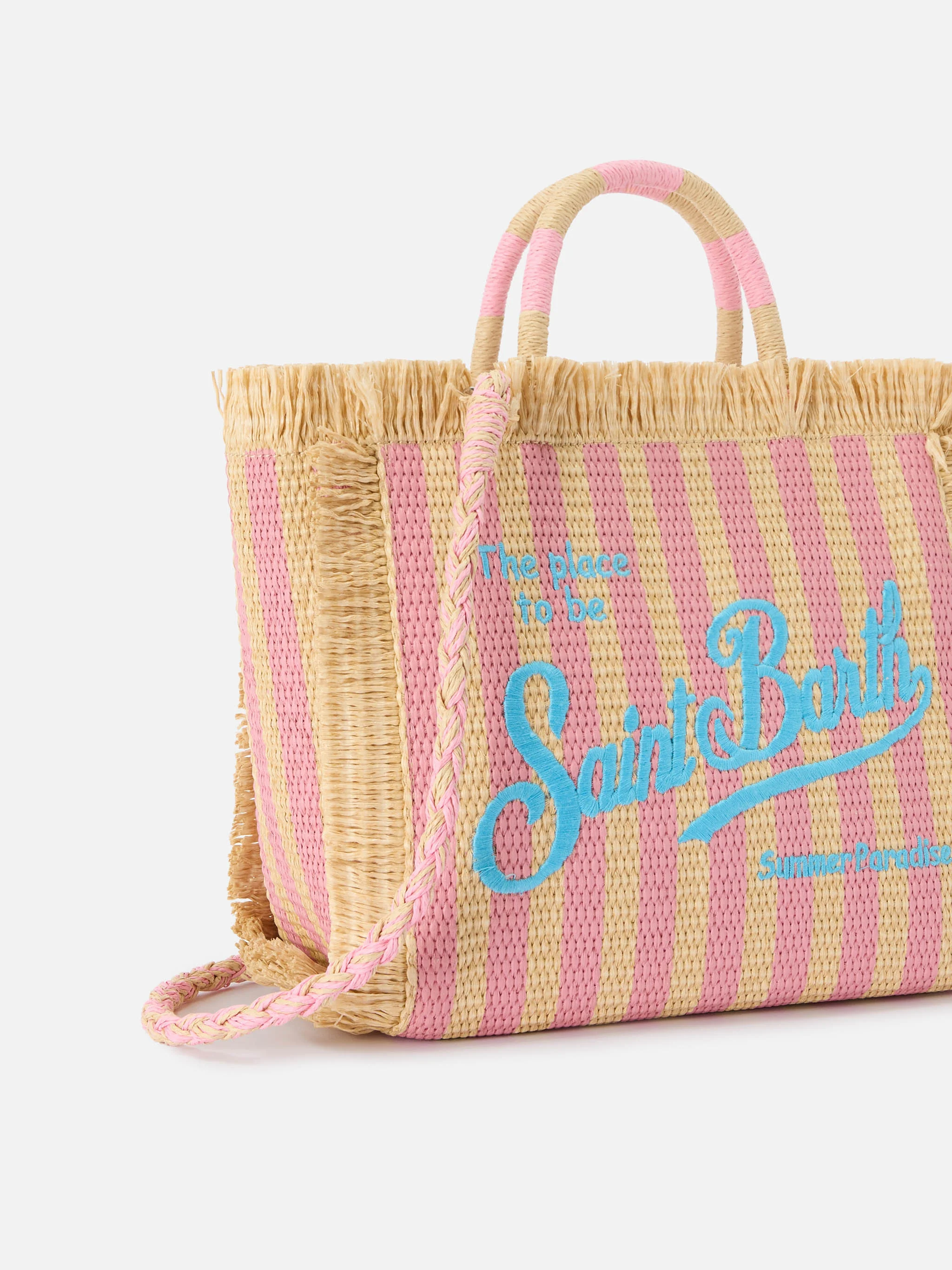 Borsa Colette in tessuto effetto paglia a righe con logo ricamato - Image 3