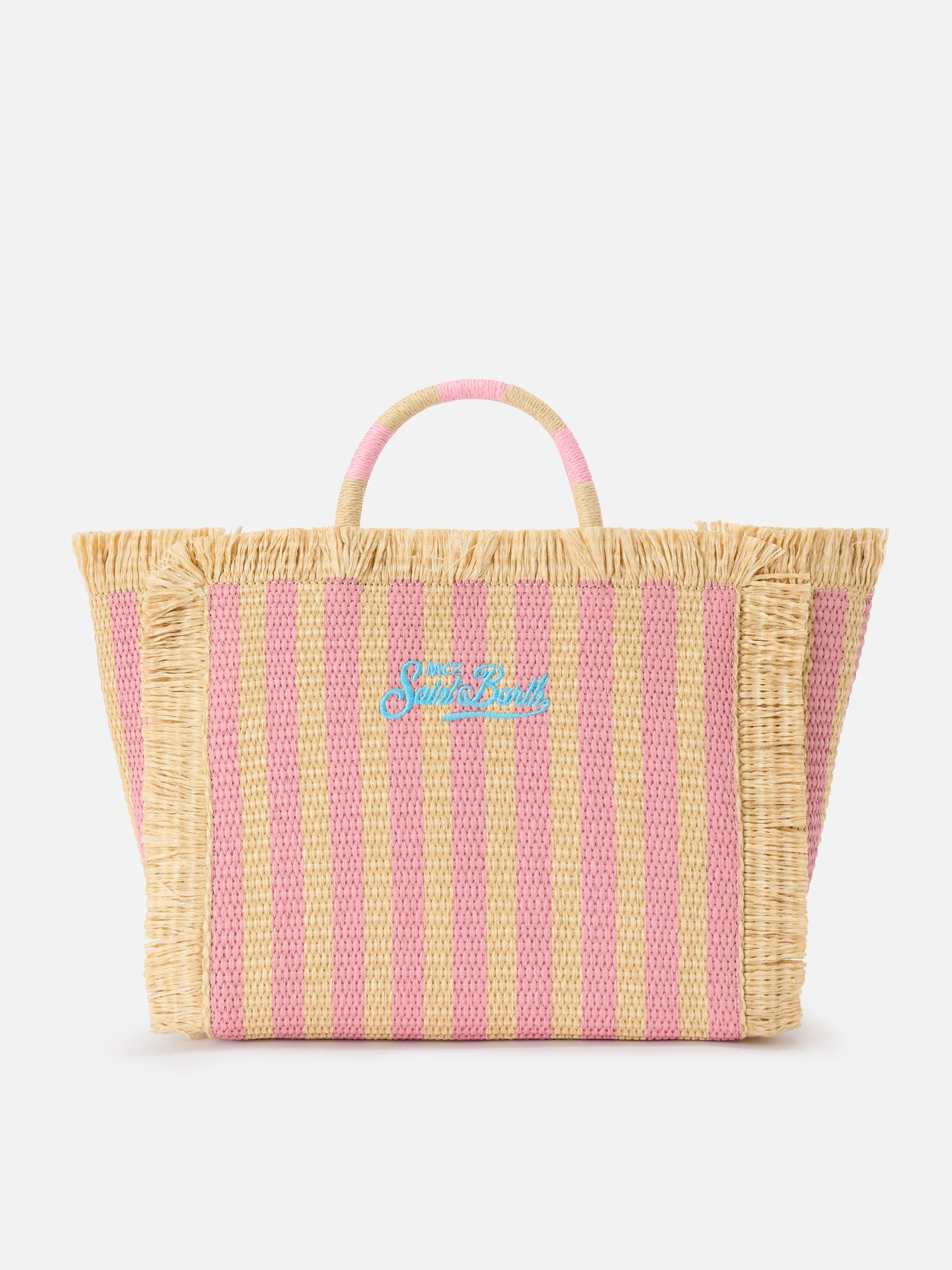 Borsa Colette in tessuto effetto paglia a righe con logo ricamato - Image 4