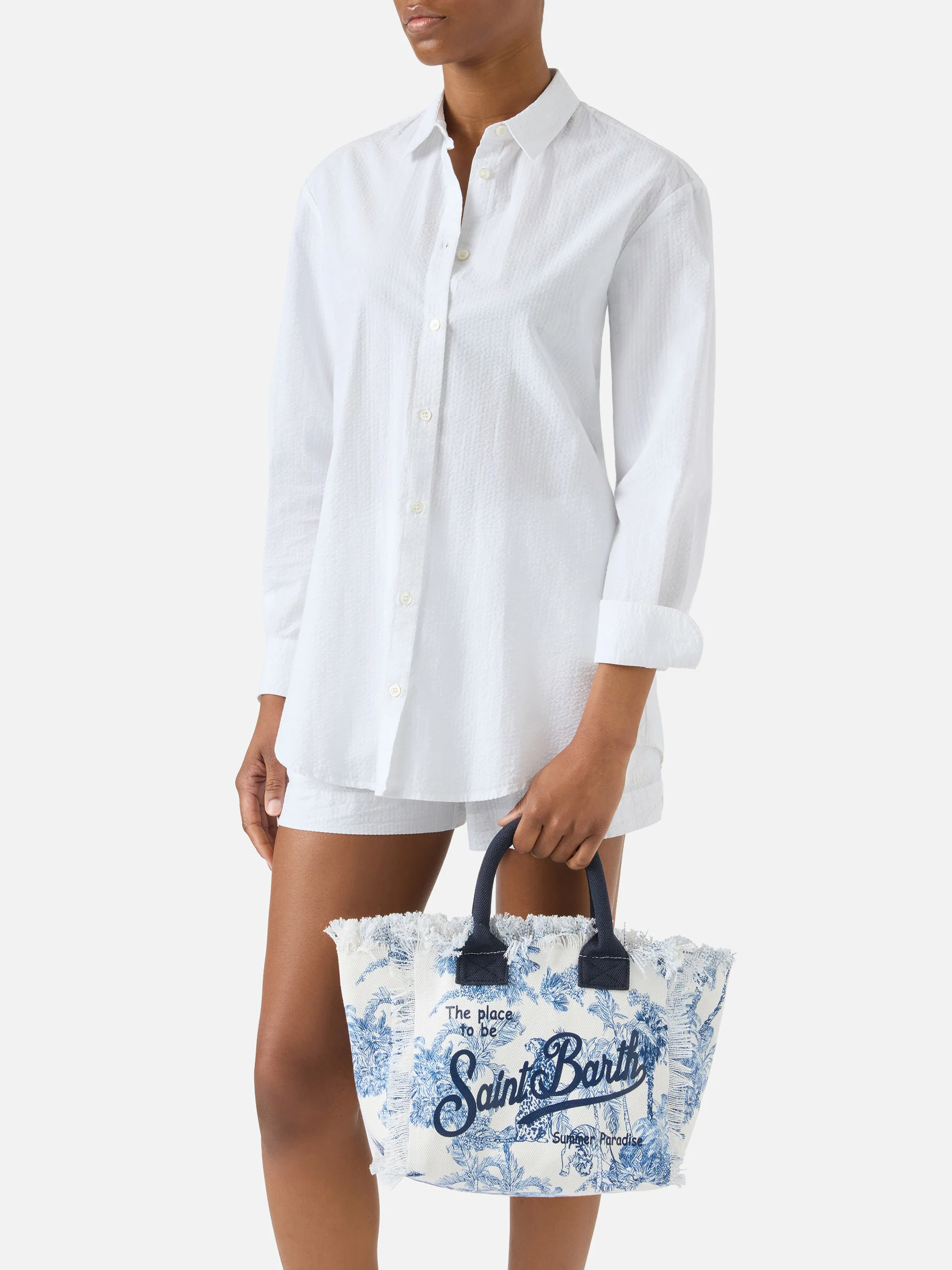 Borsa Colette in canvas con stampa toile de Jouy blu - Image 2