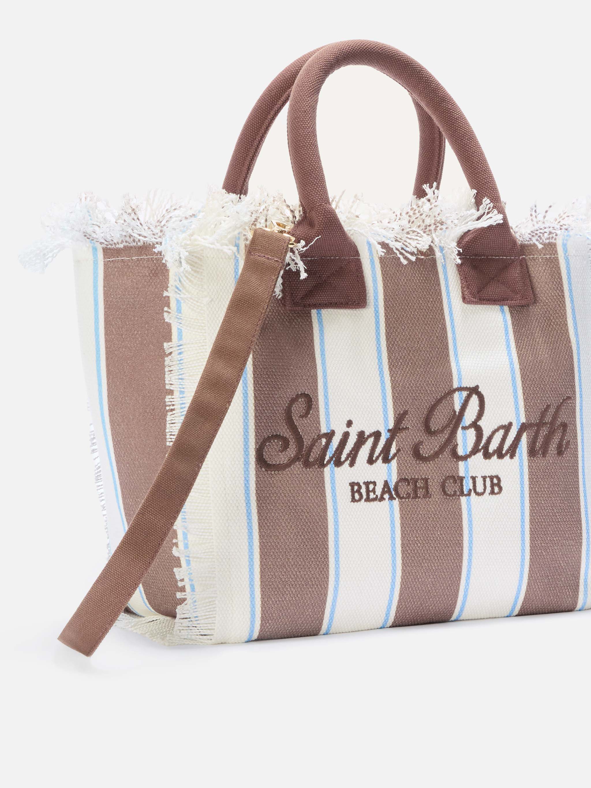 Borsa Colette in canvas a righe marroni con logo ricamato - Image 3