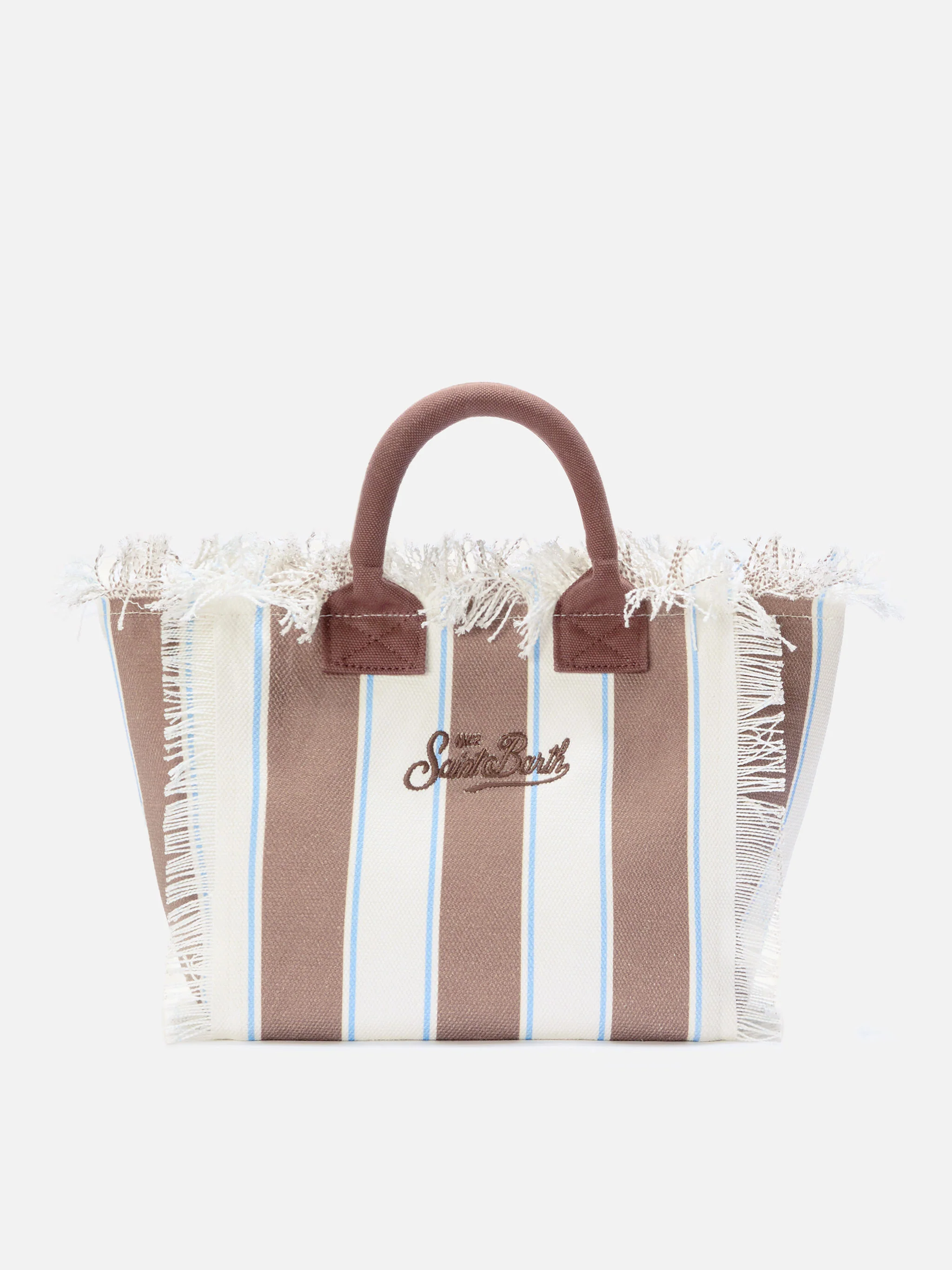 Borsa Colette in canvas a righe marroni con logo ricamato - Image 4