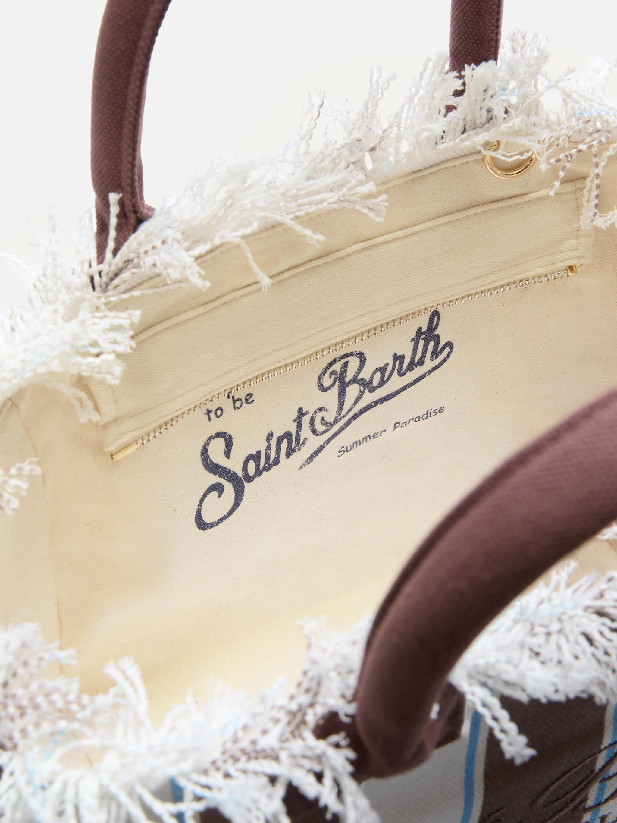 Borsa Colette in canvas a righe marroni con logo ricamato - Image 5