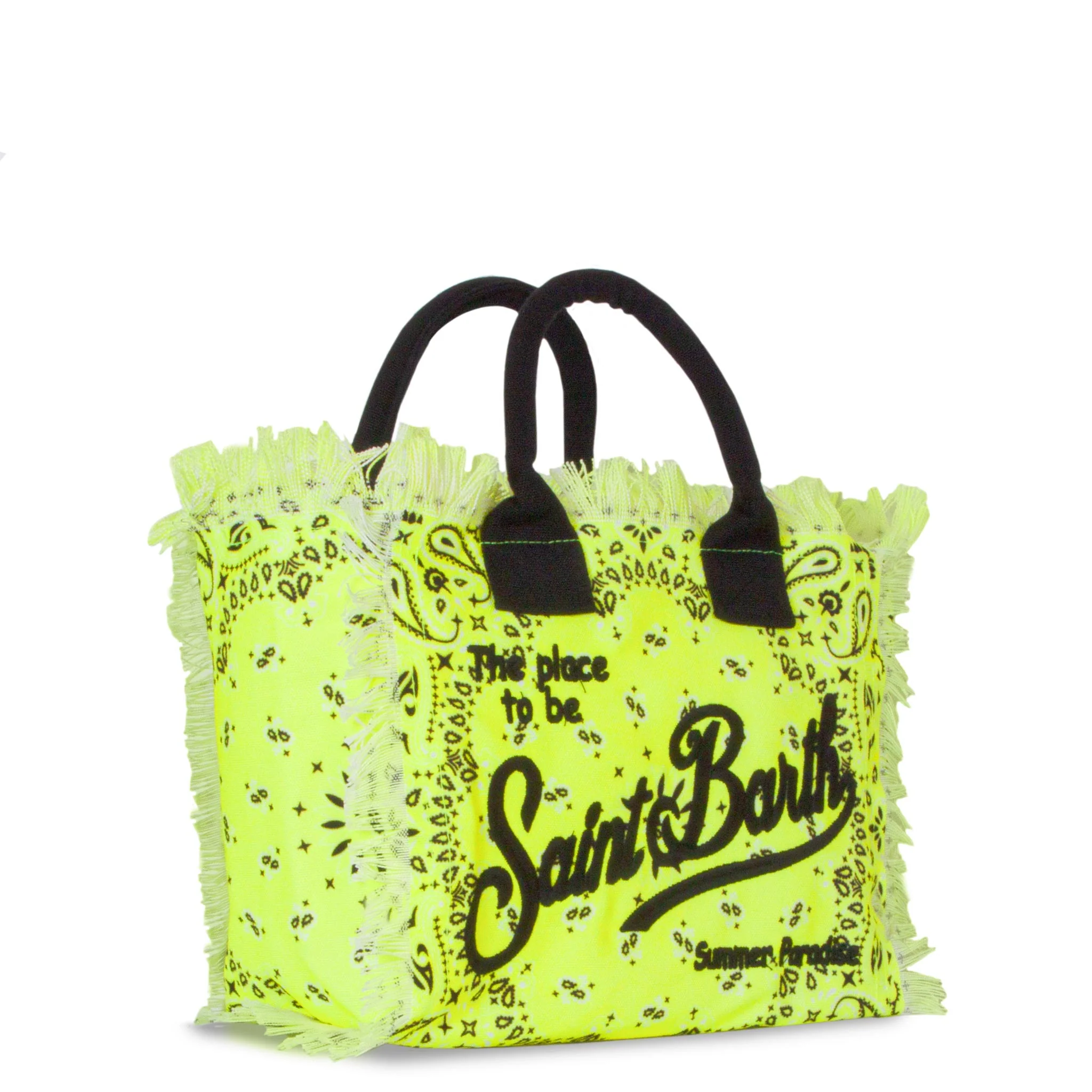 Borsa Colette in canvas di cotone con stampa bandana giallo fluo - Image 3