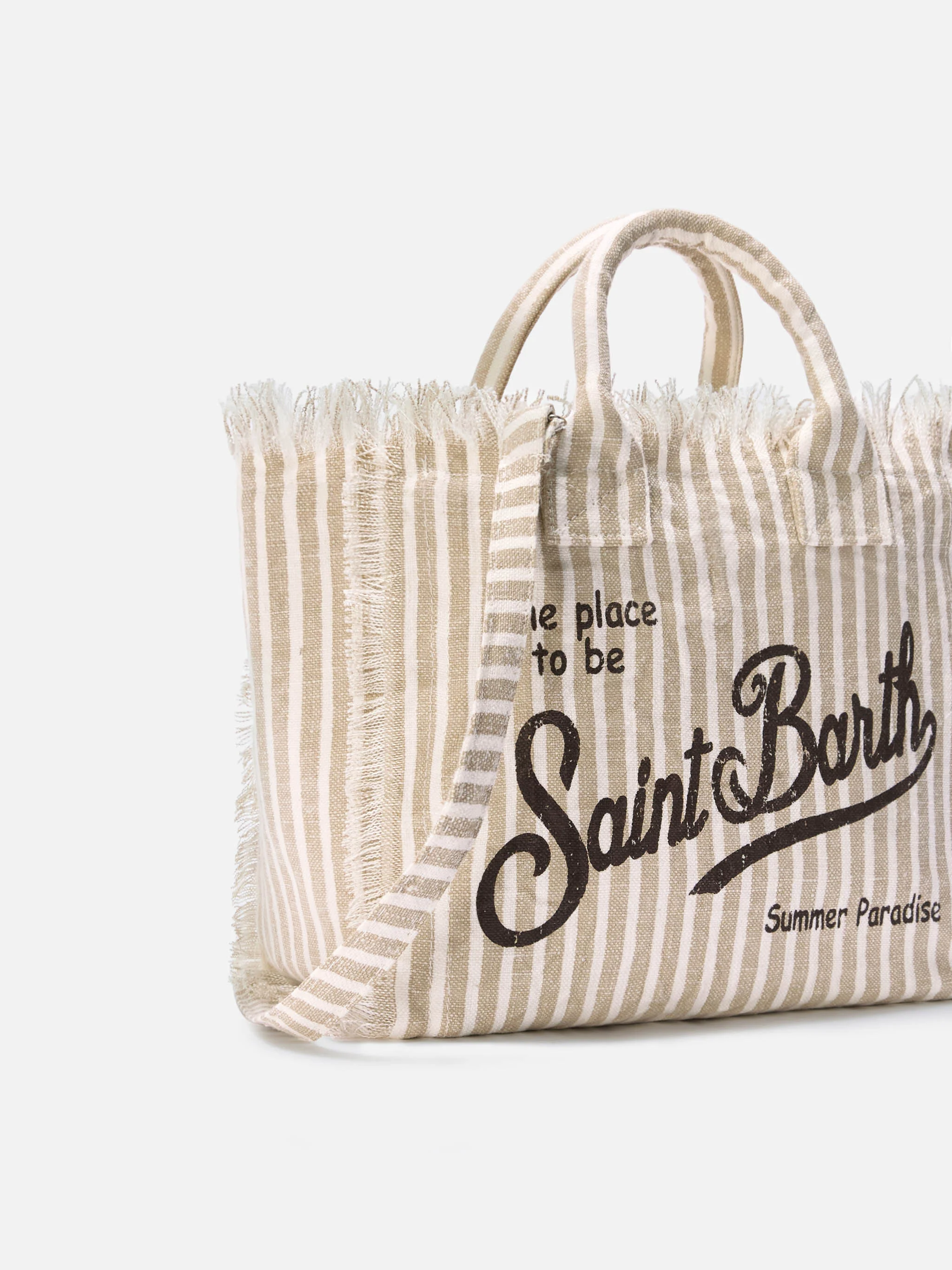Borsa Colette in lino a righe beige e bianche - Image 3