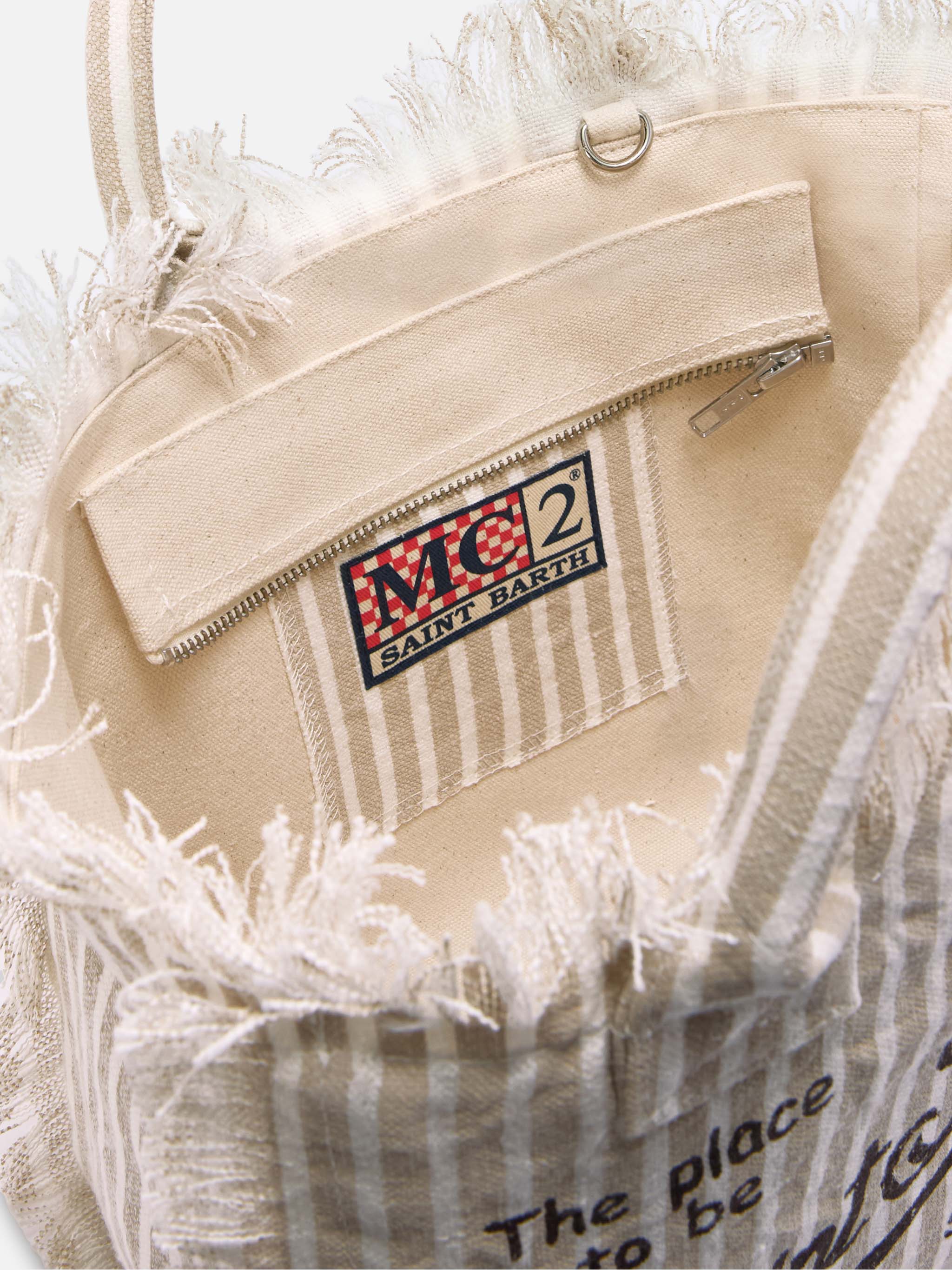 Borsa Colette in lino a righe beige e bianche - Image 4