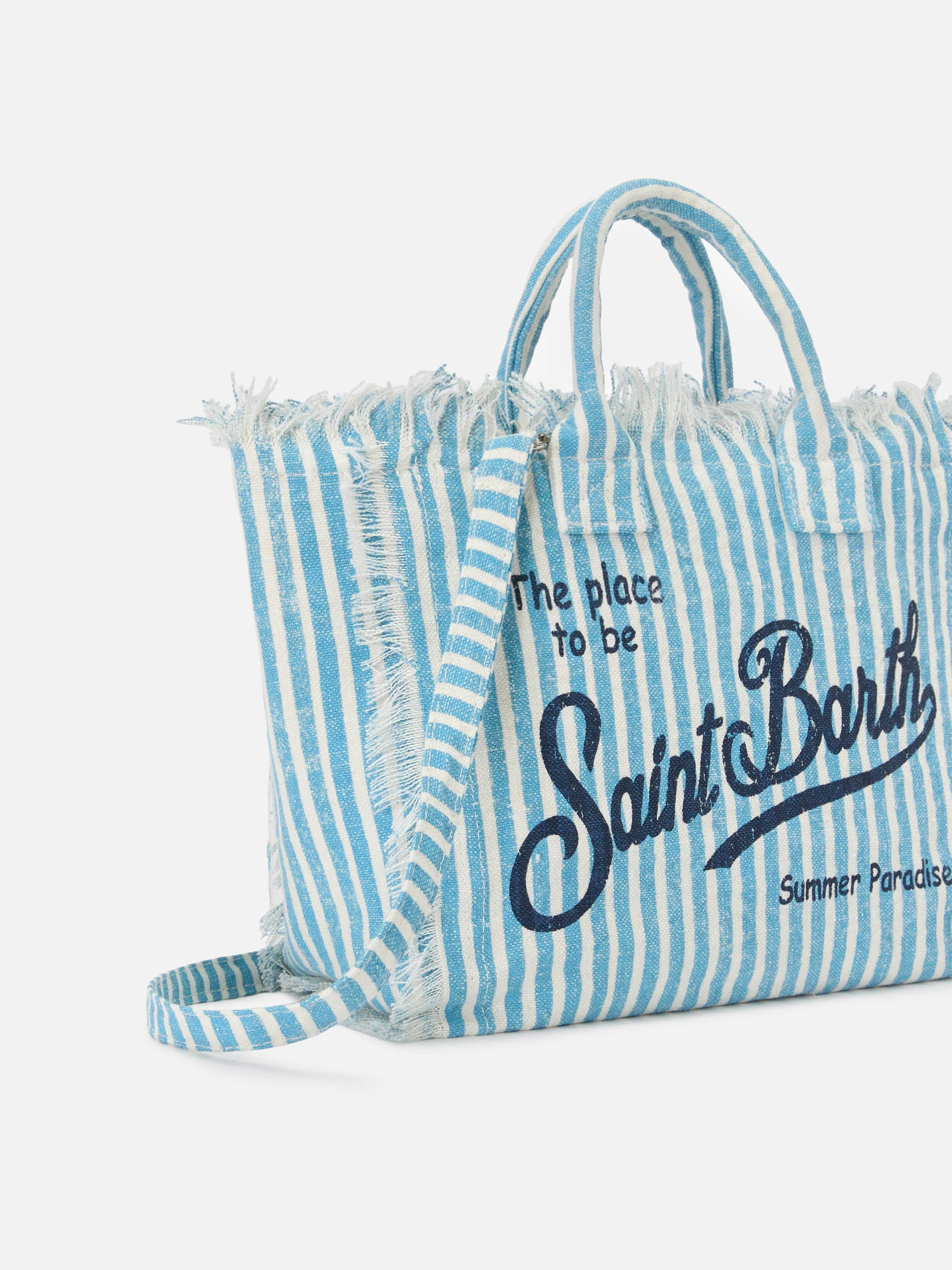 Borsa Colette in lino a righe azzurre e bianche - Image 3