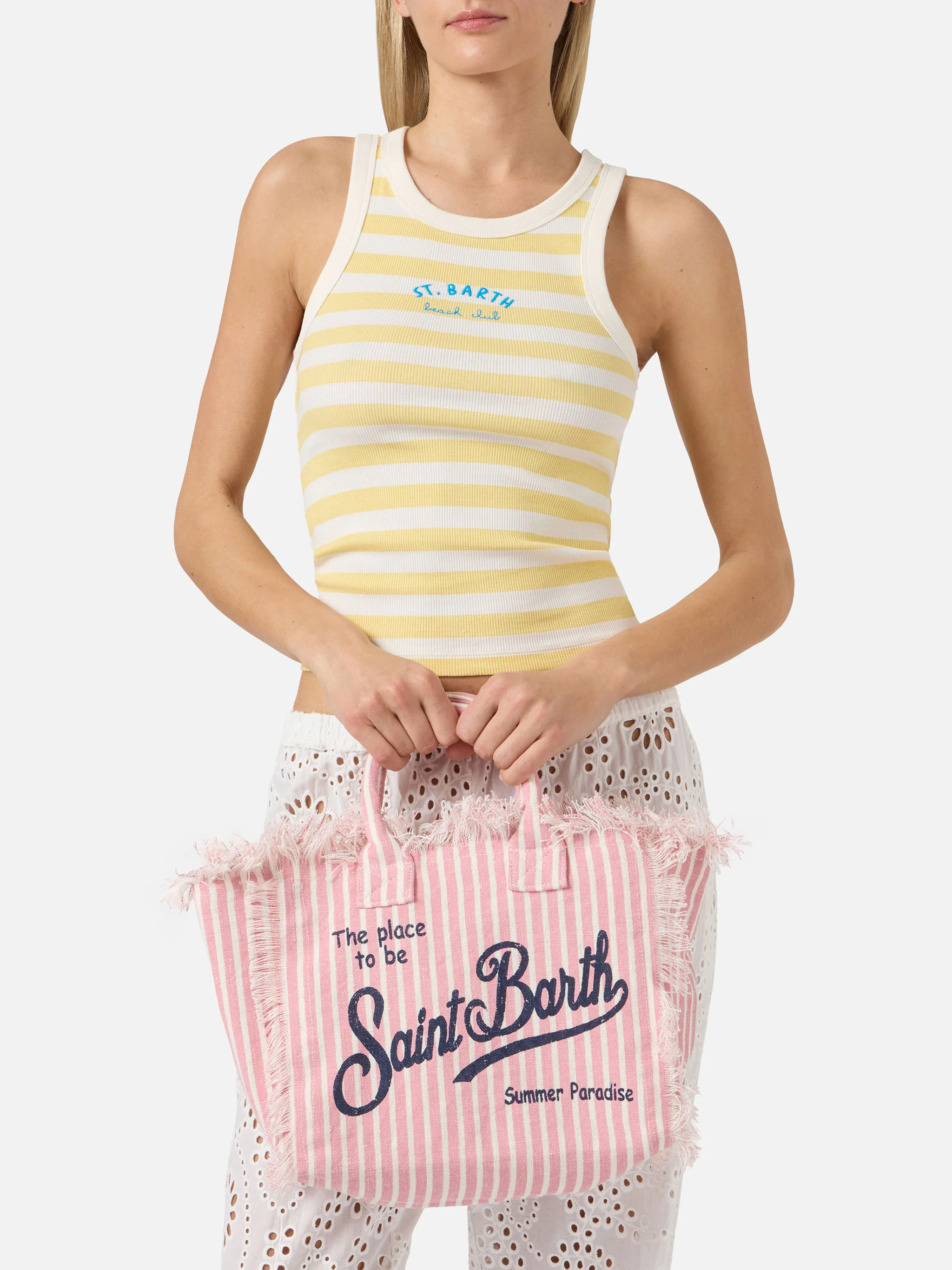 Borsa Colette in lino a righe rosa e bianche - Image 2