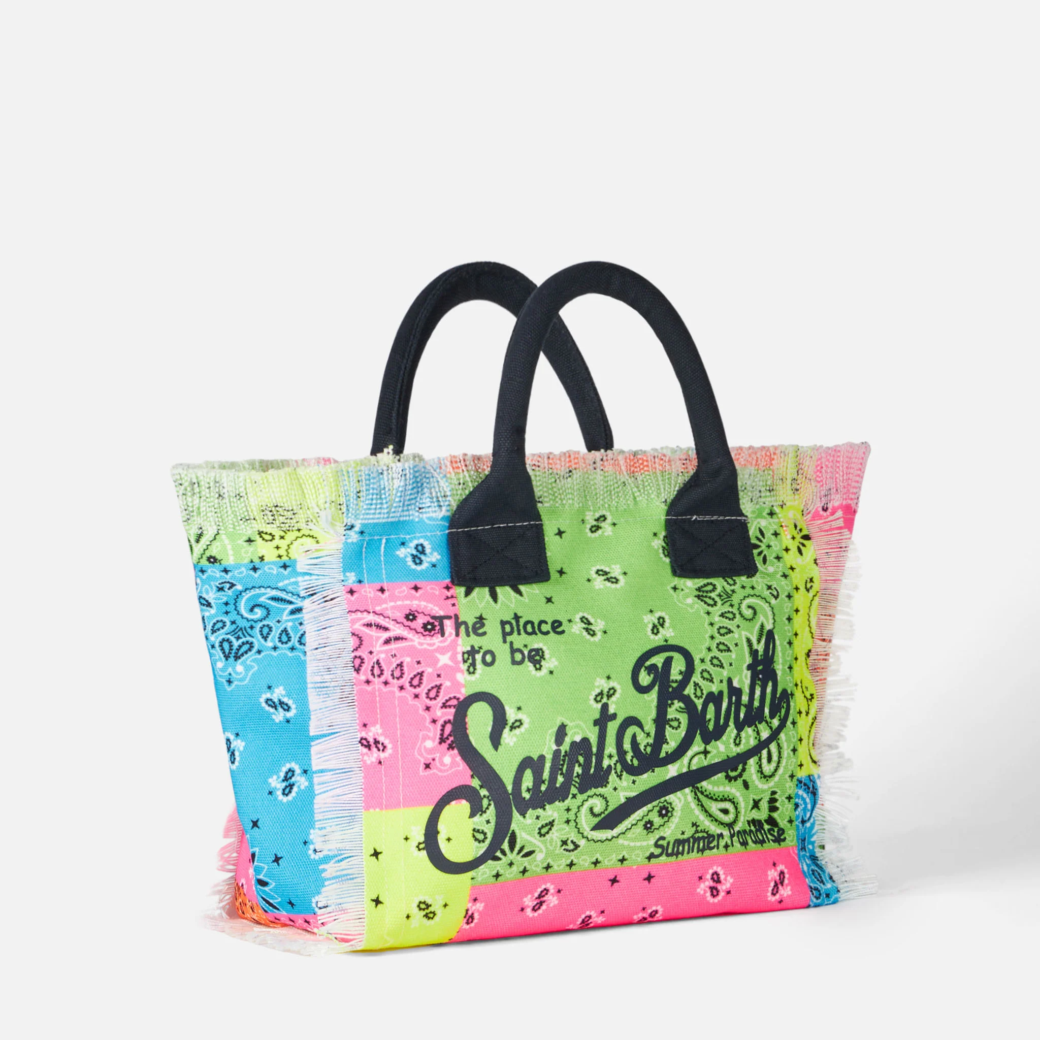 Borsa Colette in canvas stampa bandana fluo multicolore - Image 3