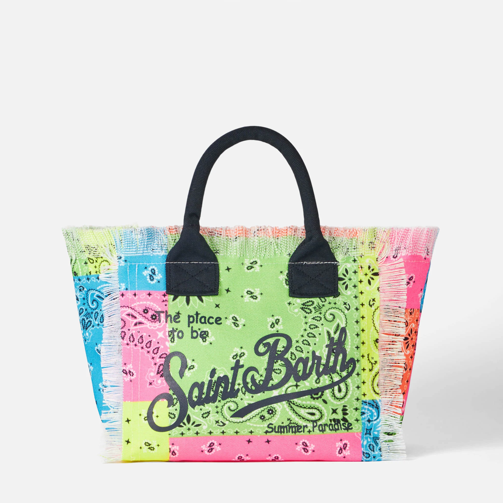 Borsa Colette in canvas stampa bandana fluo multicolore - Image 5
