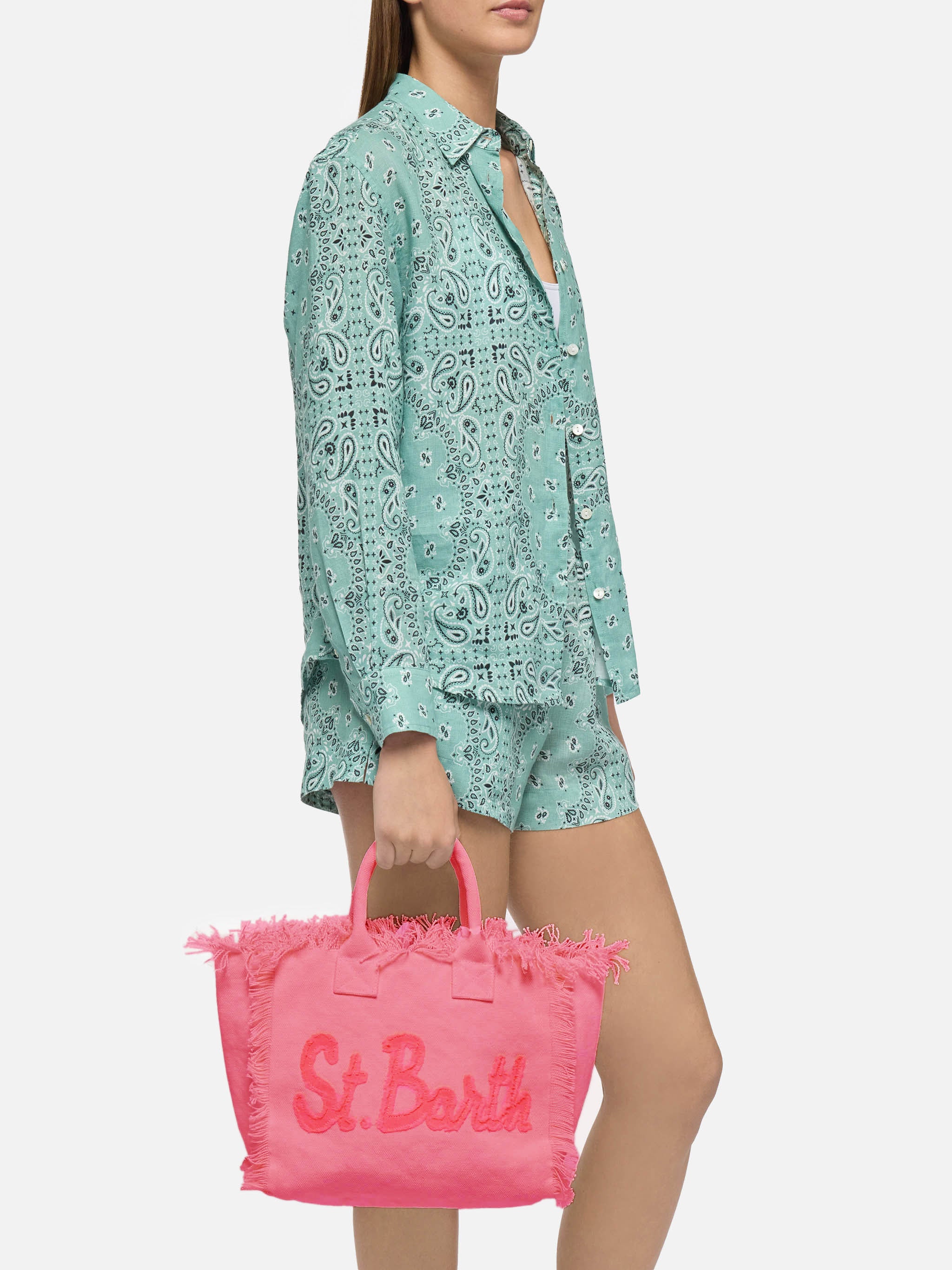 Borsa Colette in canvas di cotone rosa con logo patch - Image 3