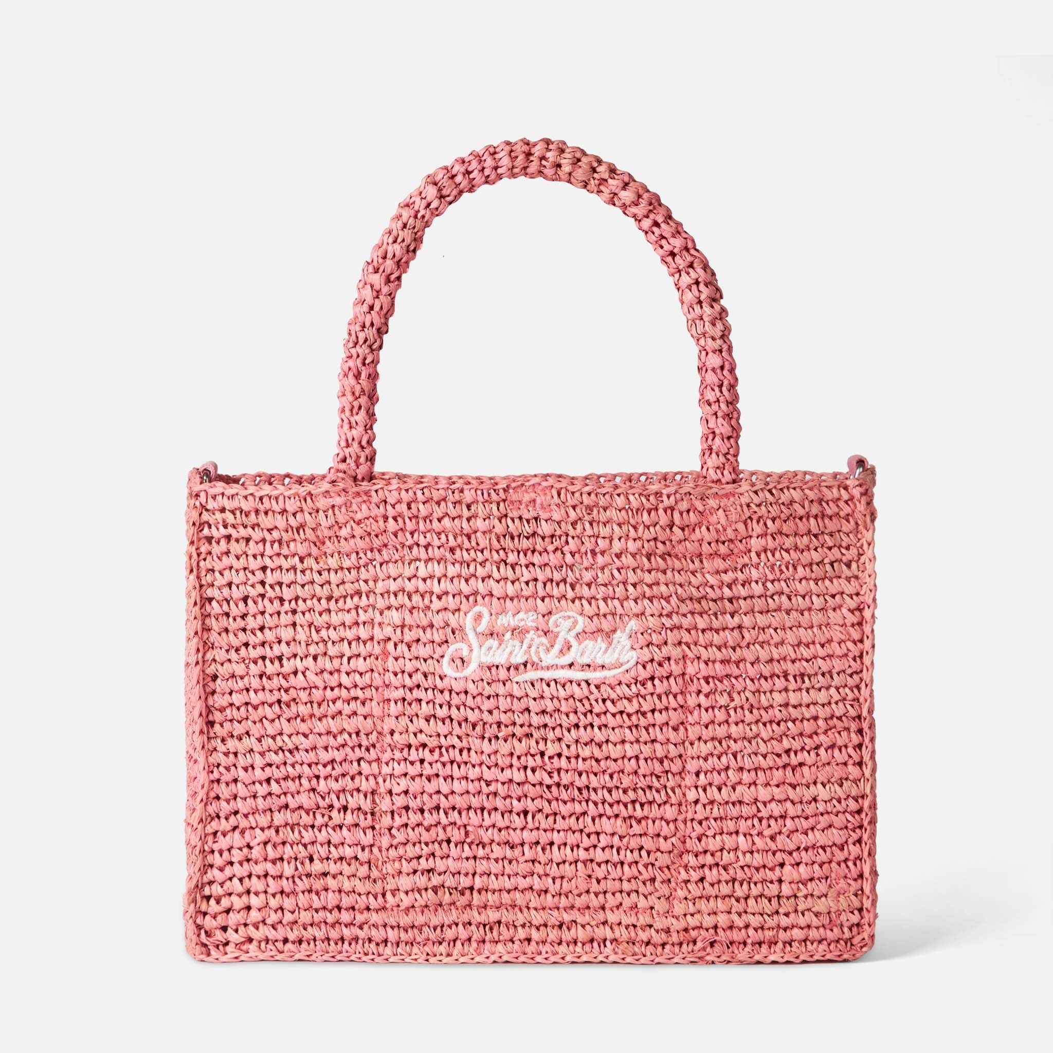 Borsa Colette in rafia rosa con ricamo Saint Barth - Image 3
