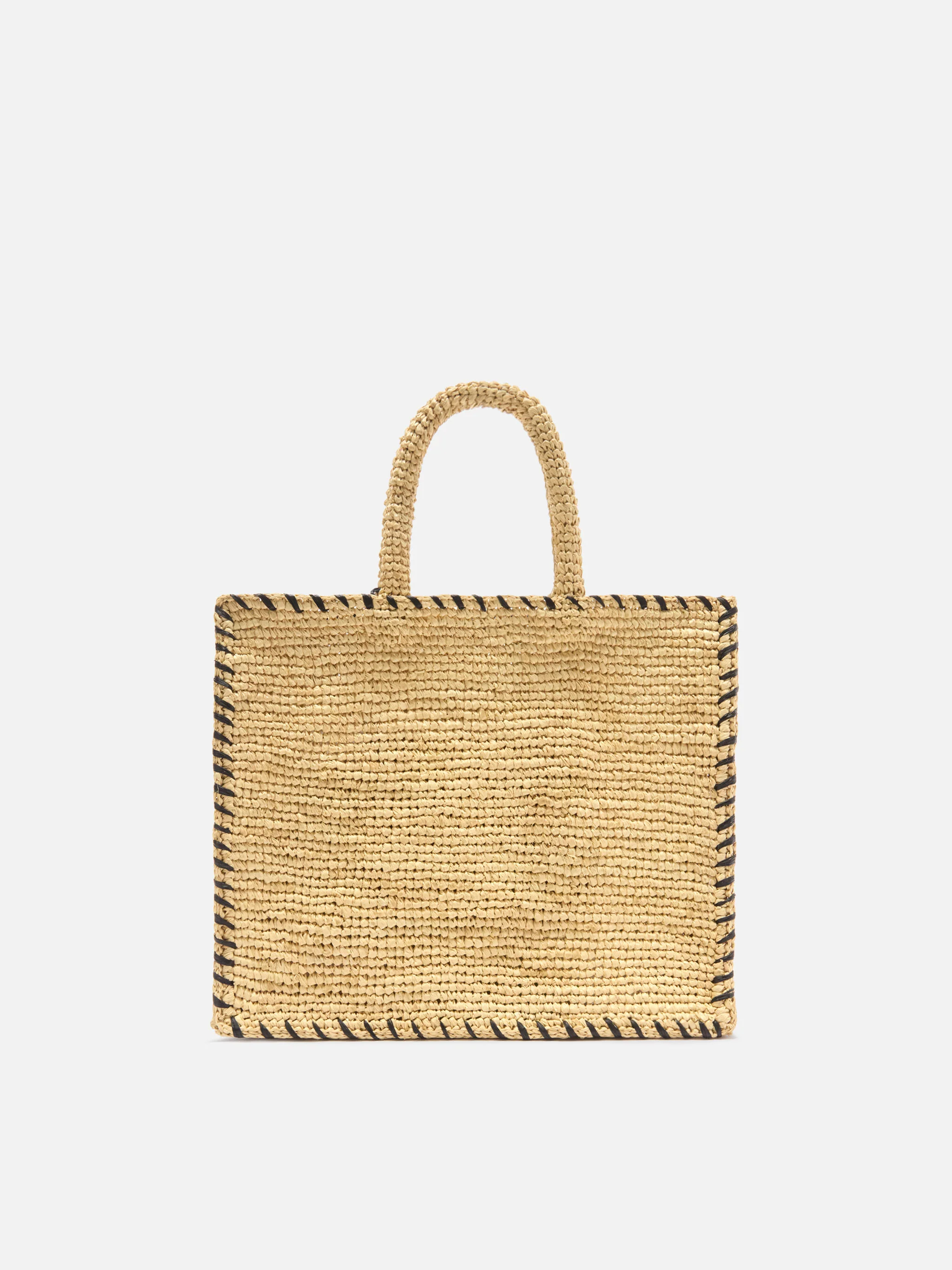 Borsa Colette in raffia beige con logo ricamato nero e nappetta - Image 4