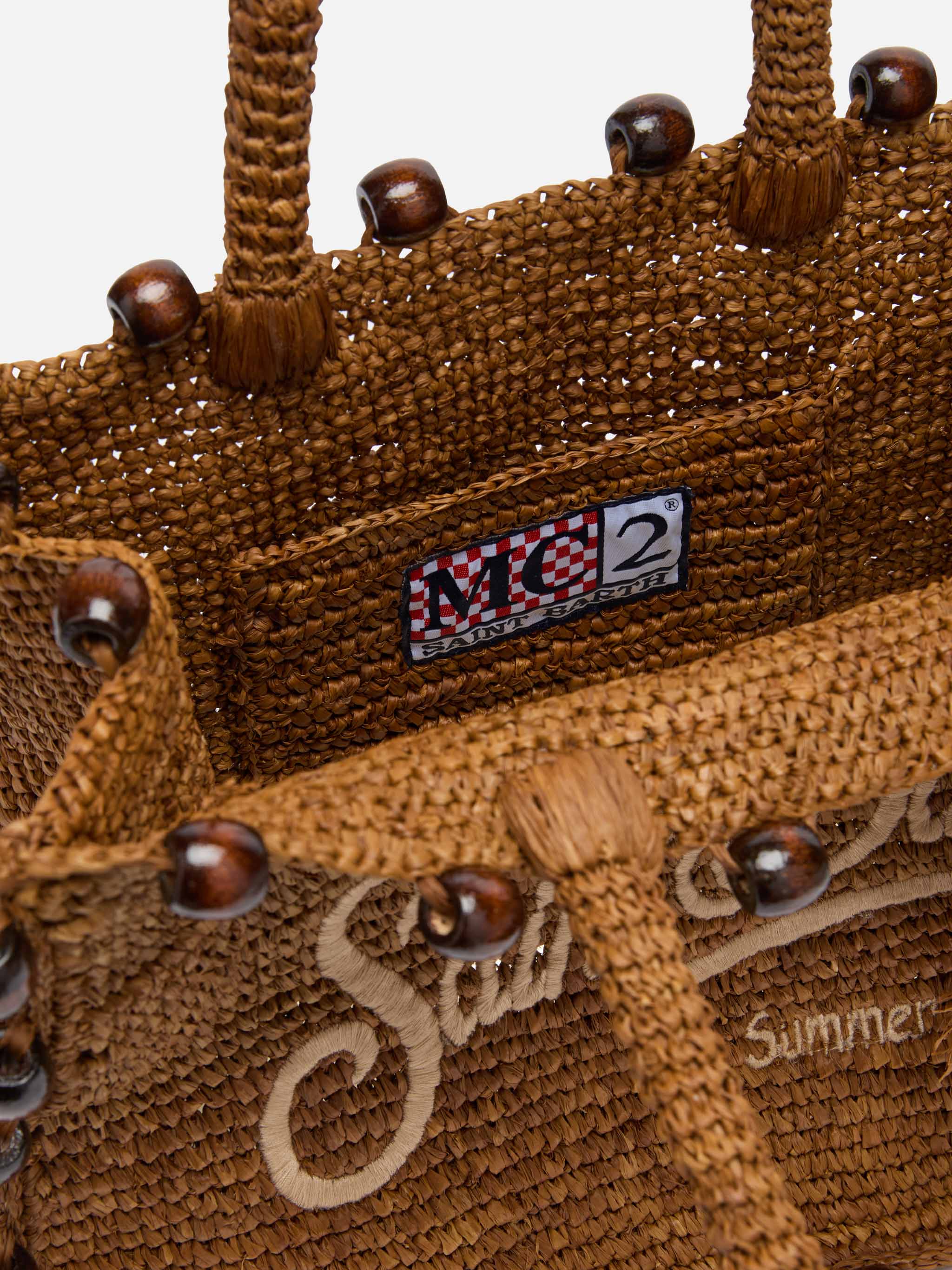 Borsa Colette in rafia marrone con perline e logo ricamato - Image 6