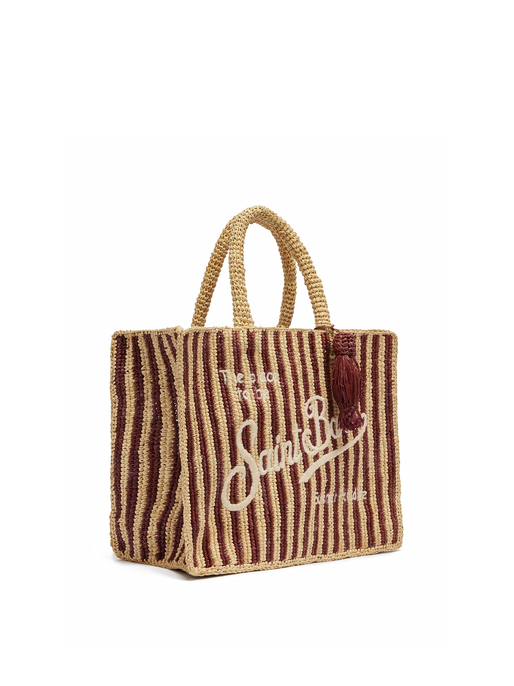 Borsa Colette in rafia a righe marroni con logo ricamato - Image 4