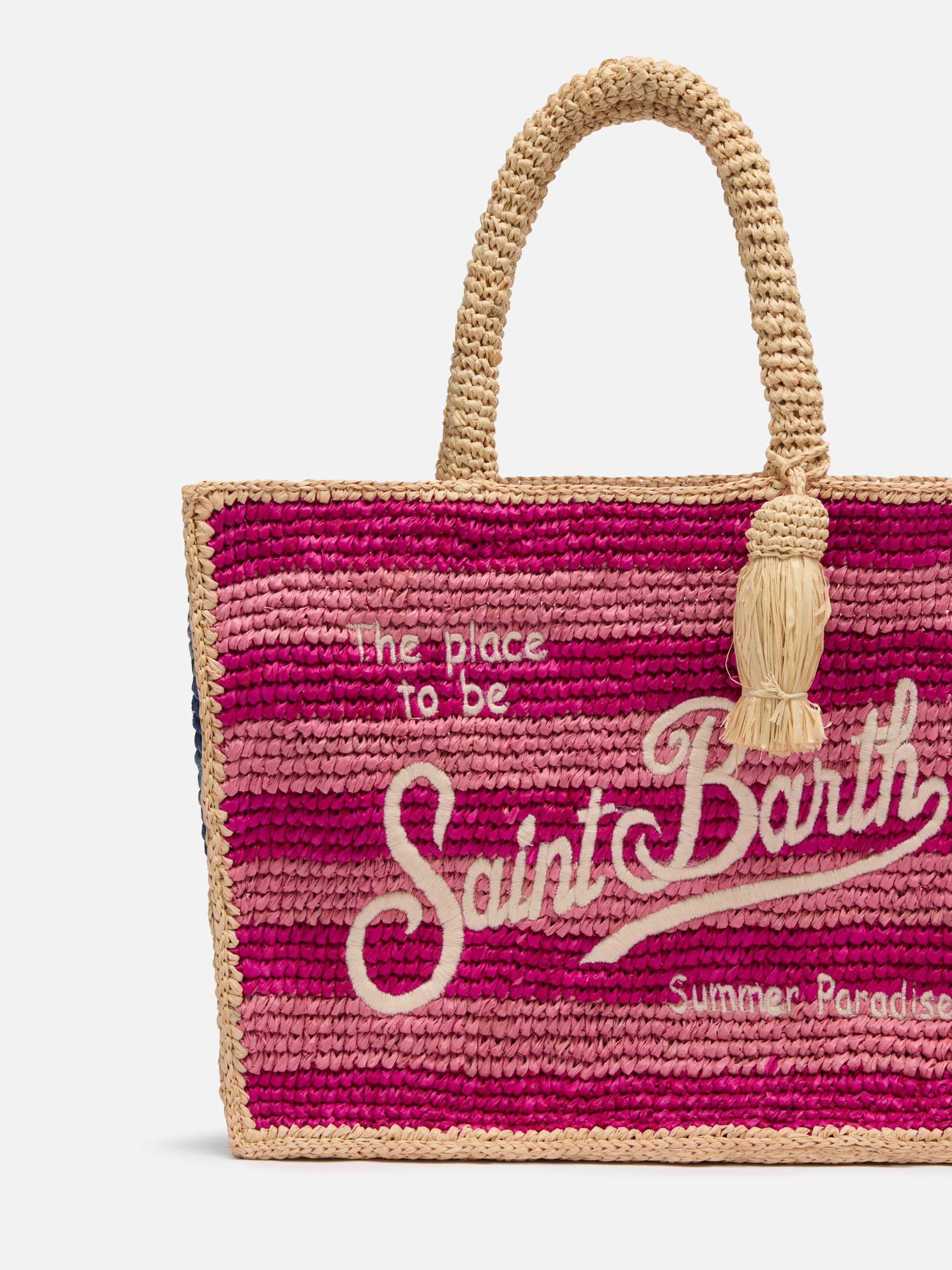 Borsa Colette in rafia a righe multicolore con logo ricamato - Image 3